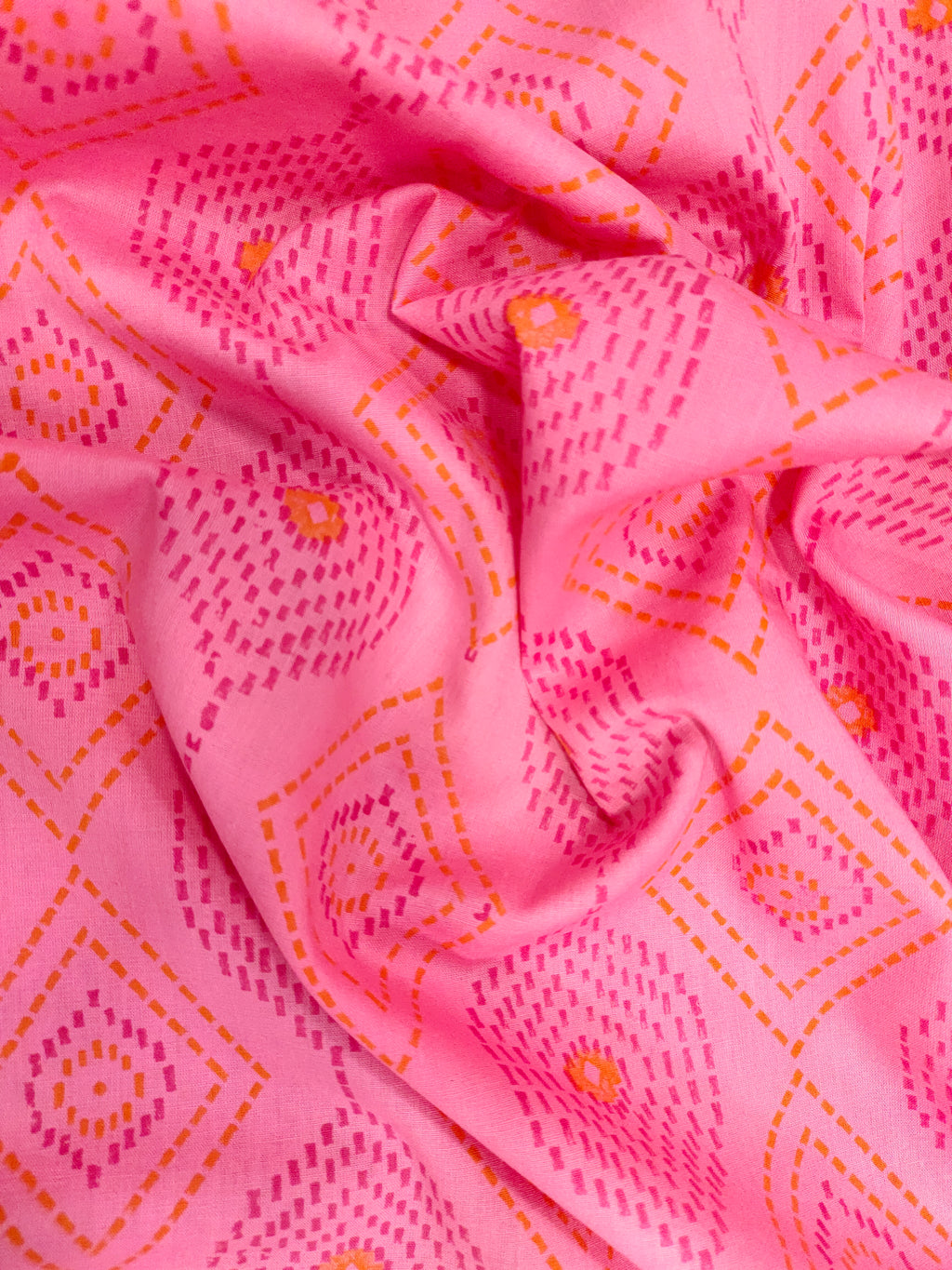 pink handblock print fabric with border