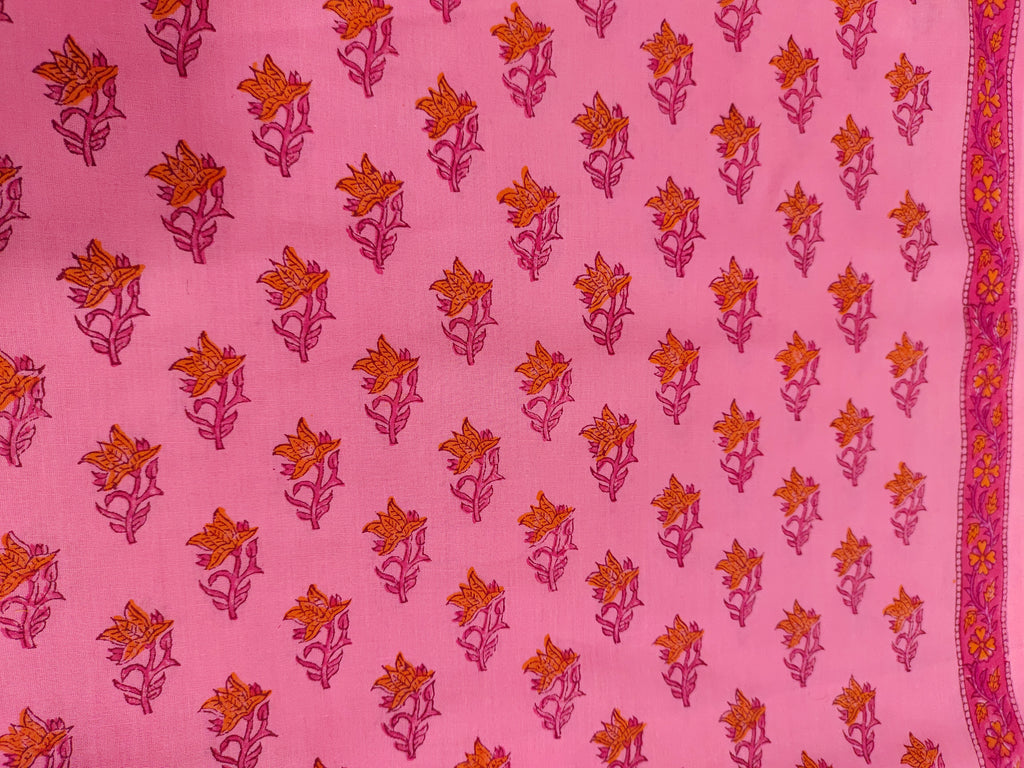 Pink hand block print with border