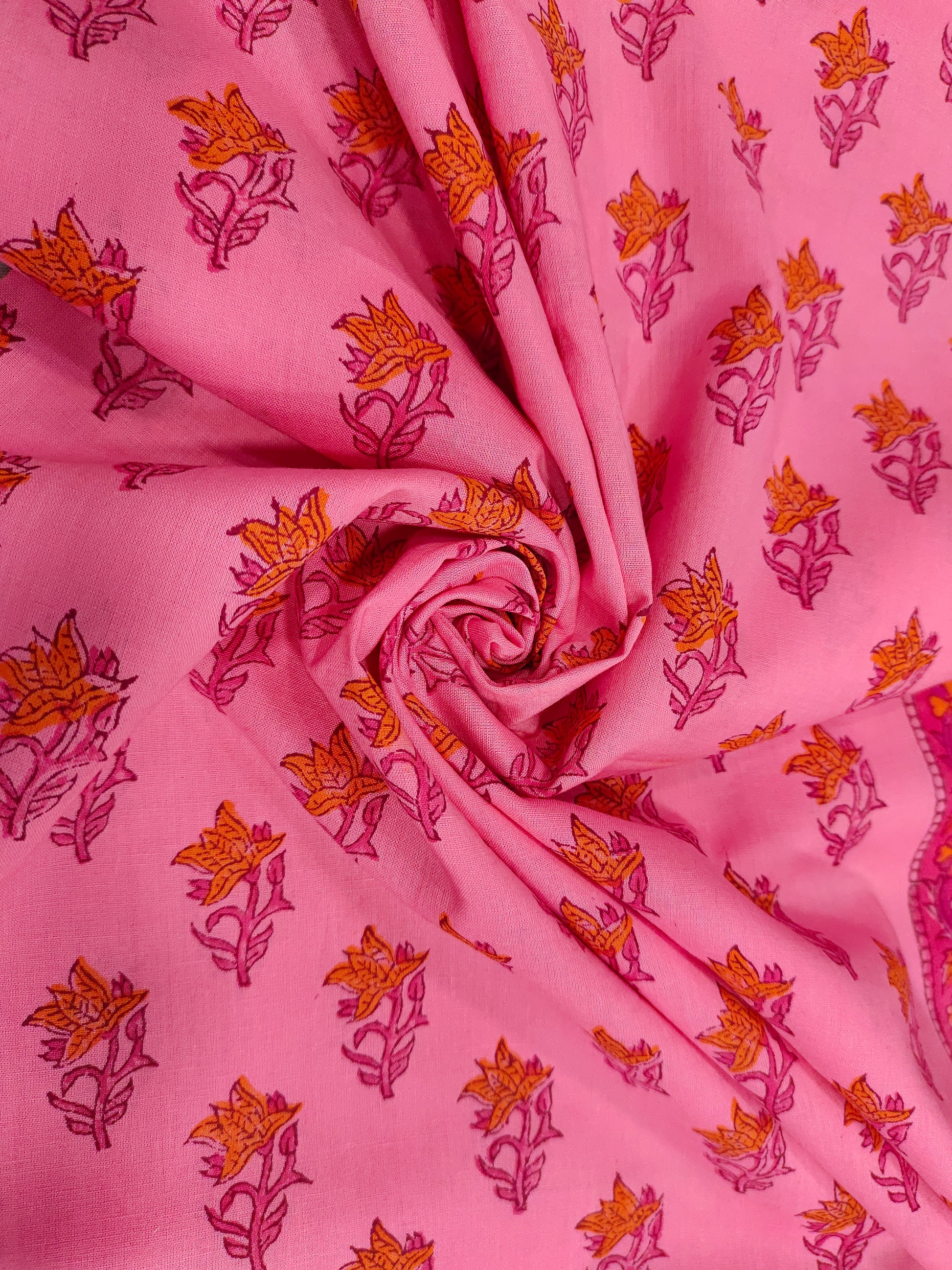 Pink hand block print with border