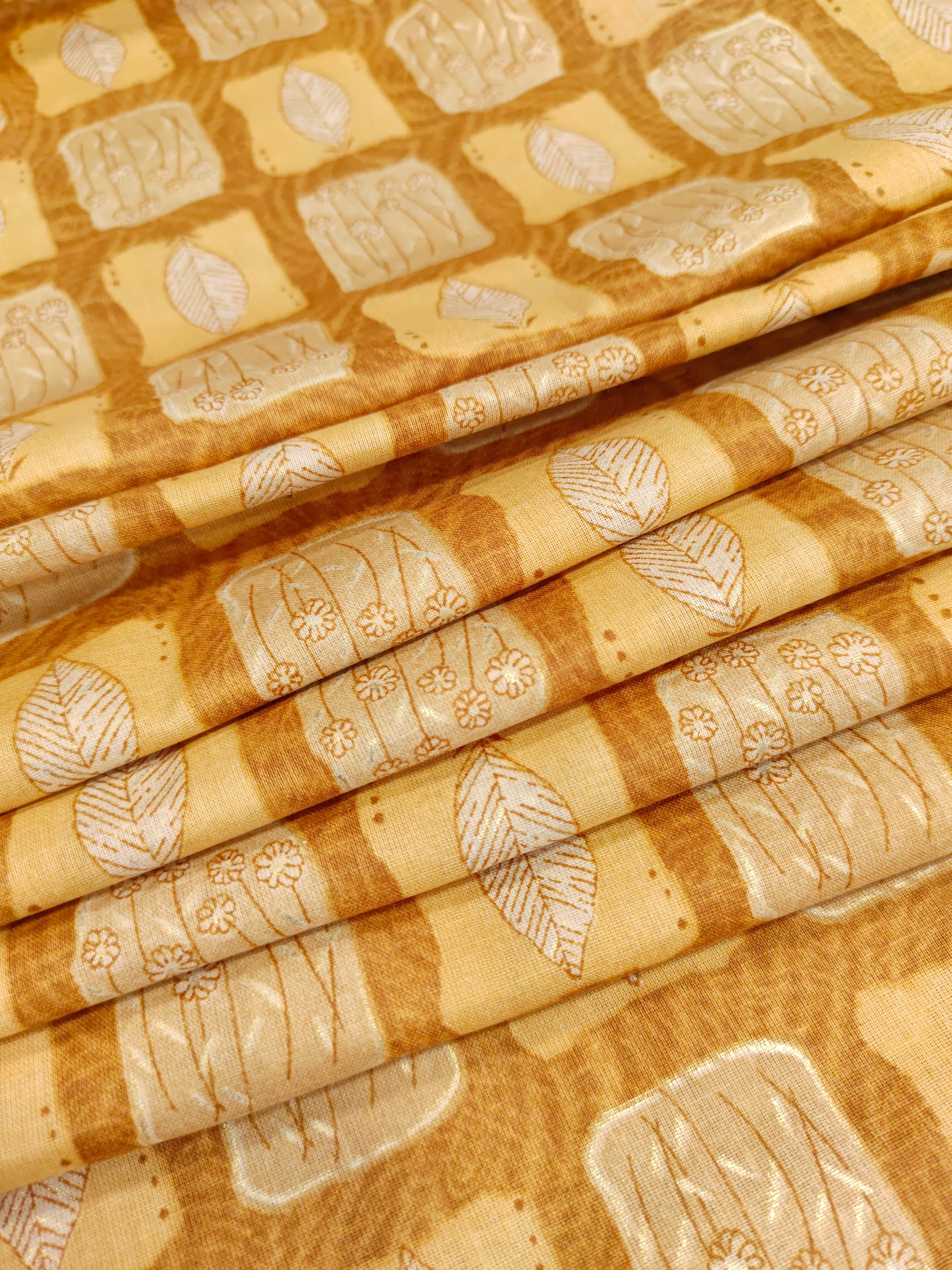 cotton screen print with gold foile