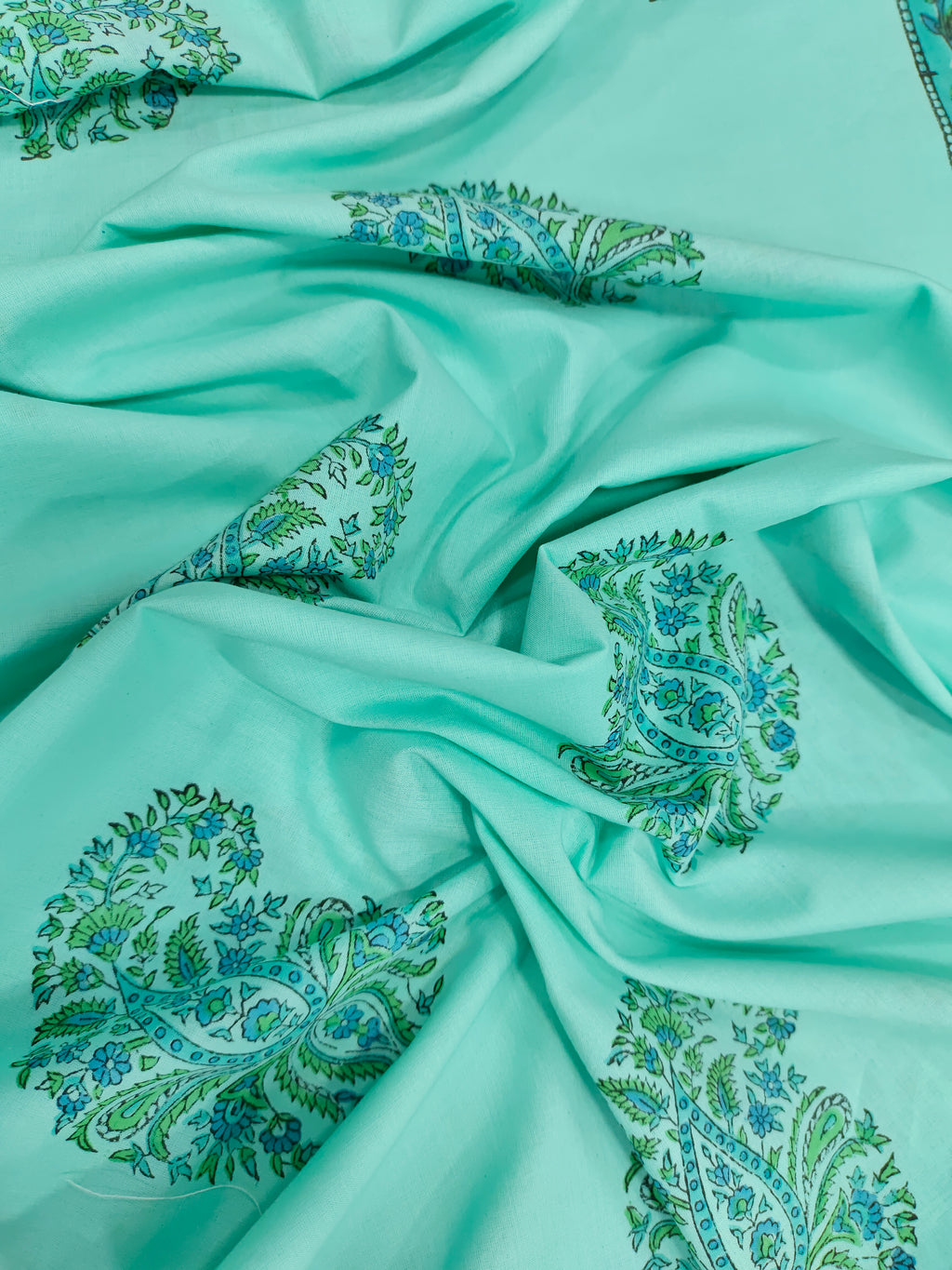 Pista green with handblock print pacely with border