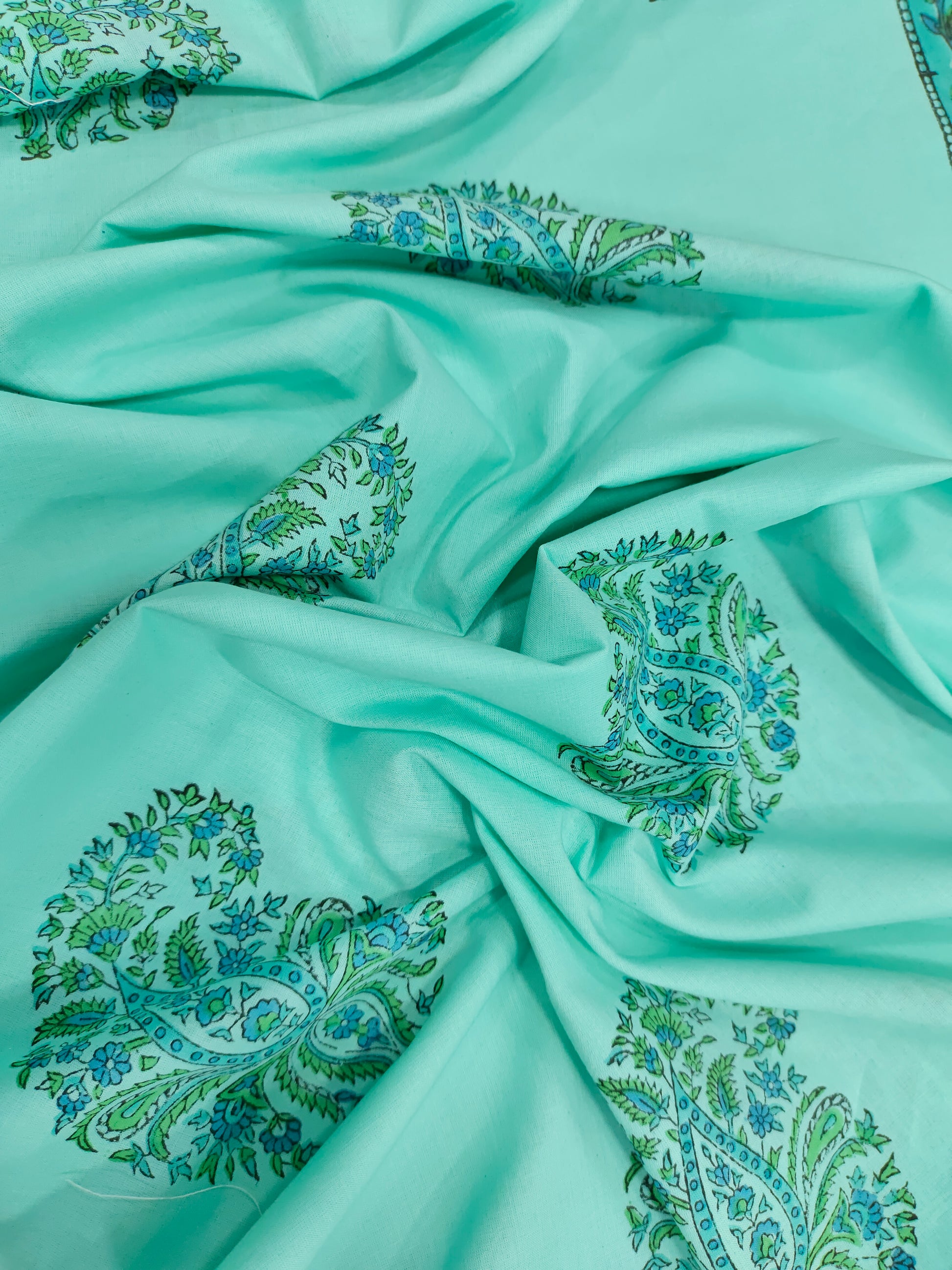 Pista green with handblock print pacely with border