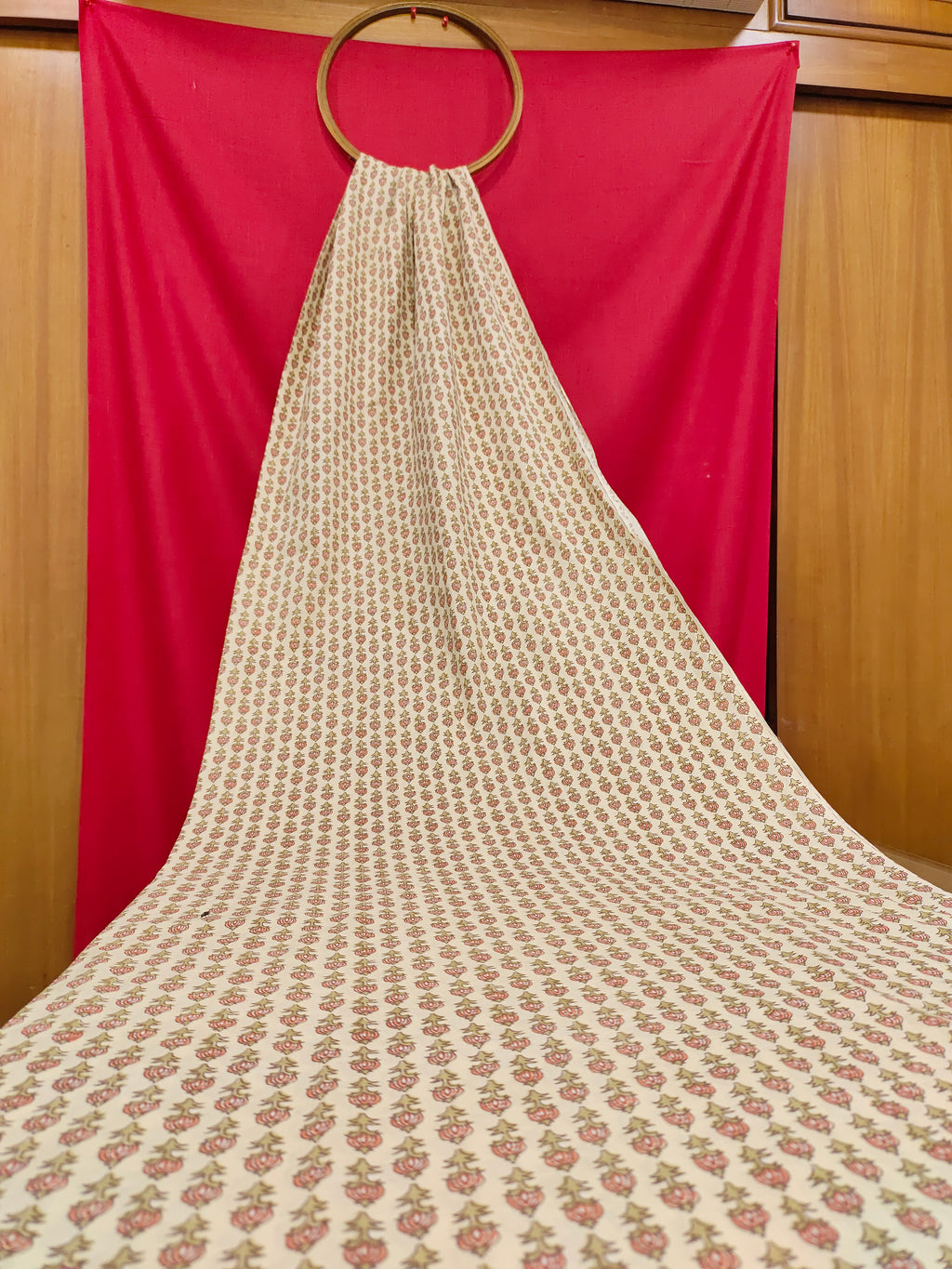 cotton screen print with all over fine motifs