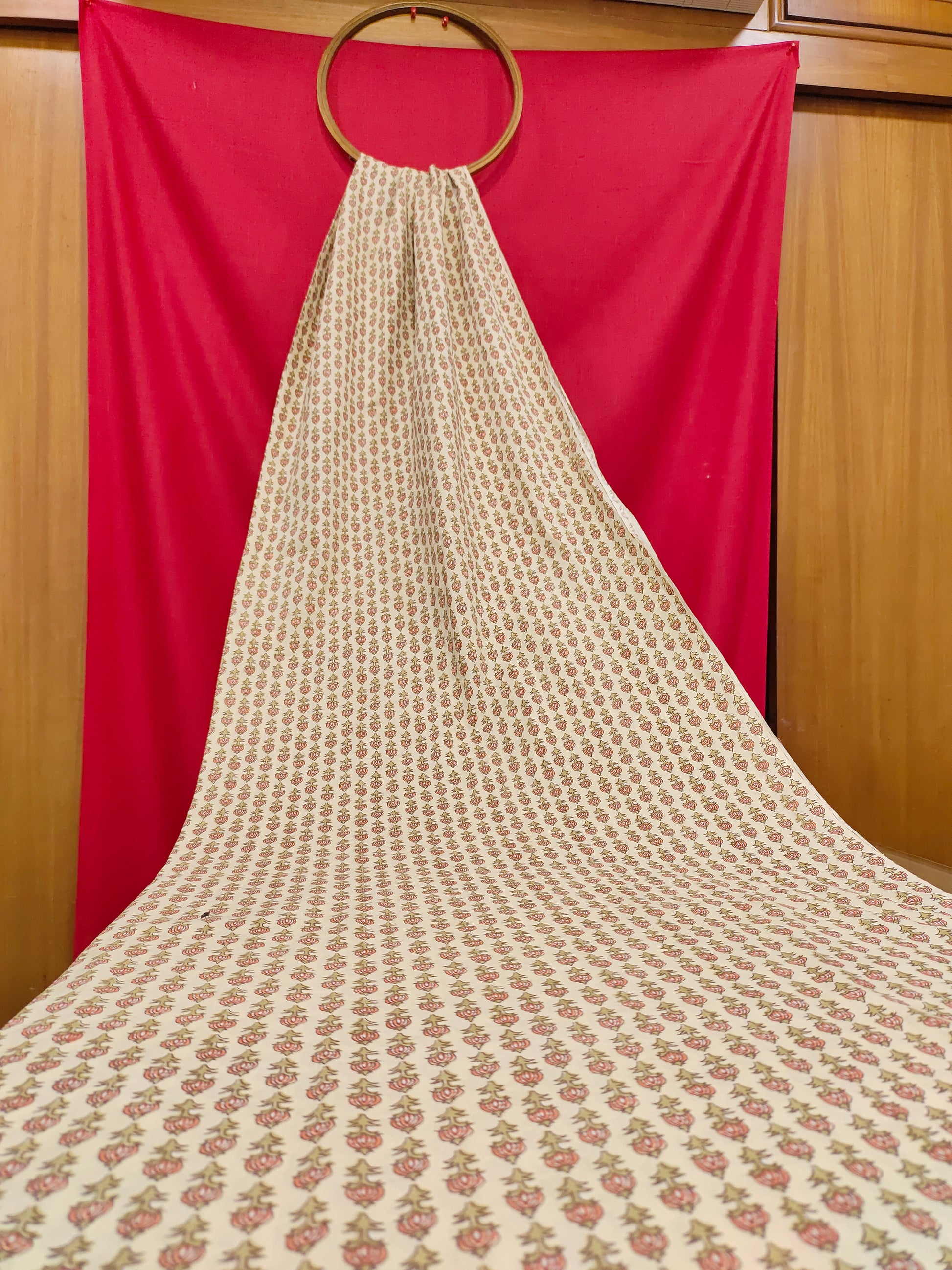 cotton screen print with all over fine motifs