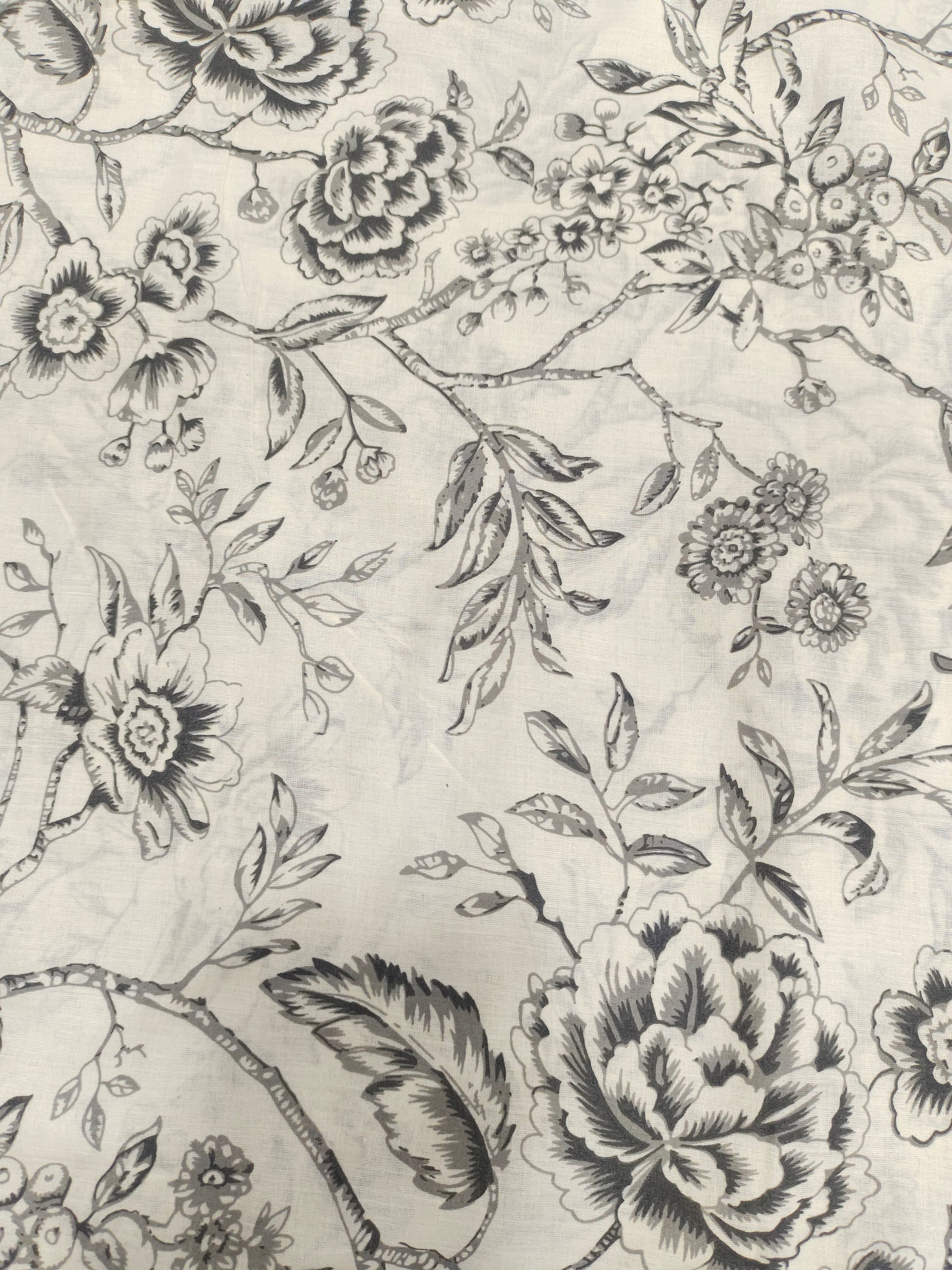 cream base with grey floral cotton screen print