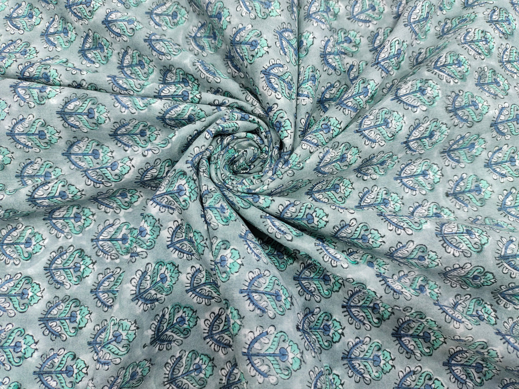 Grey base with blue and green floral handblock print