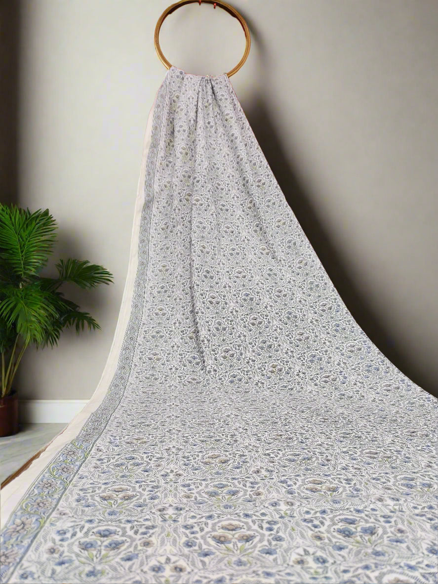 White base with floral handblock print with daman small border