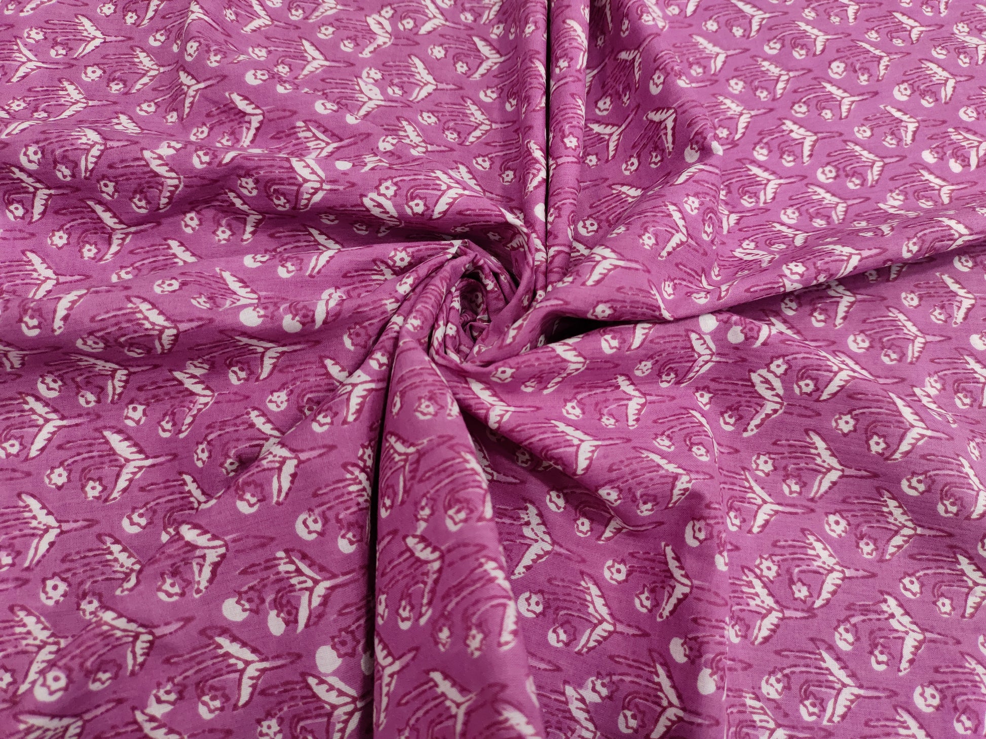 purple cotton screen print with white highlight