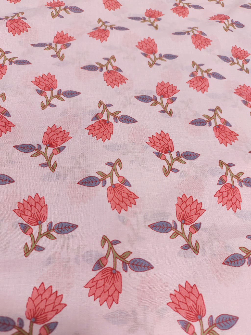 Pink base with tomato flowers cotton Screen Print