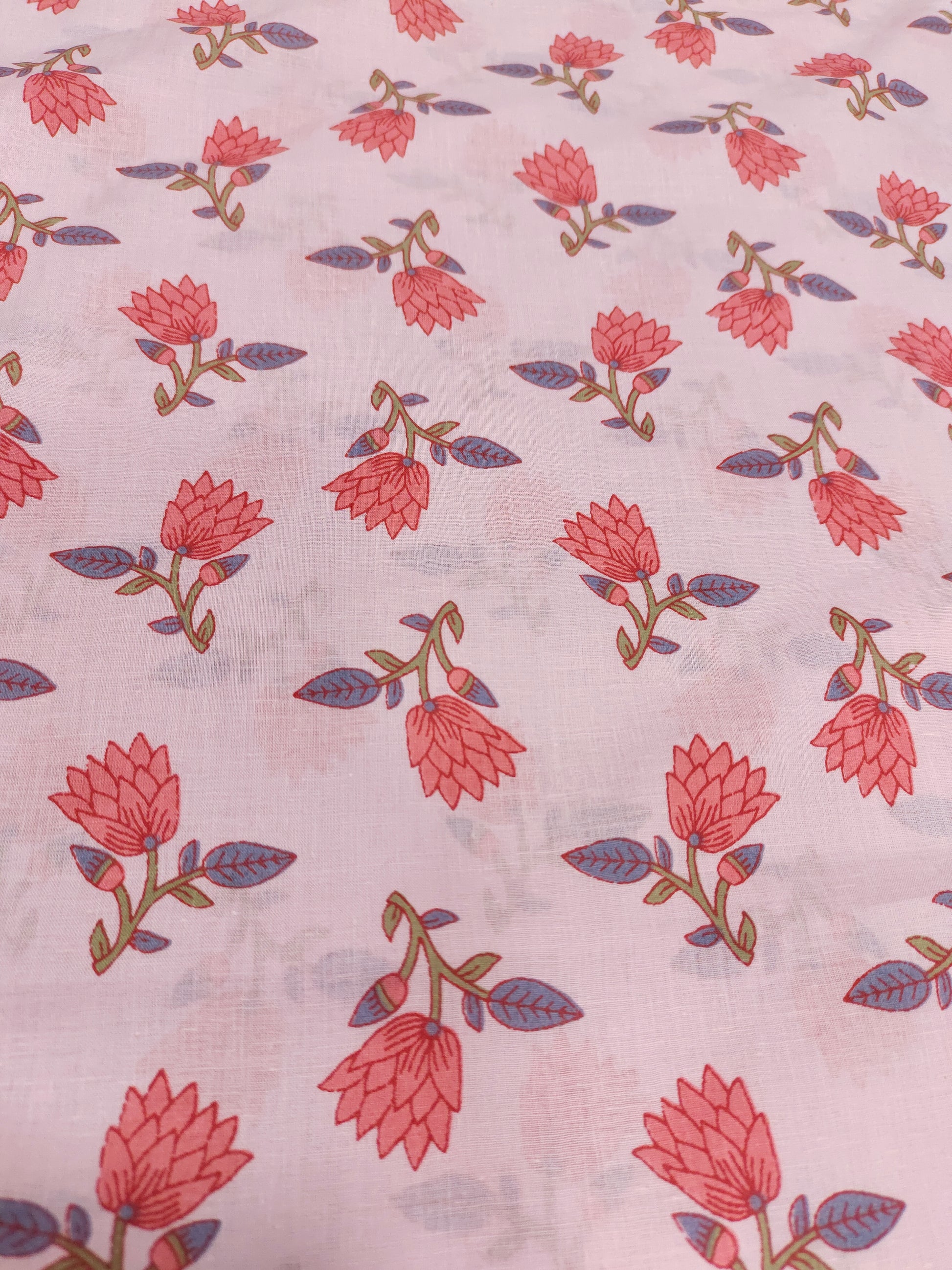 Pink base with tomato flowers cotton Screen Print