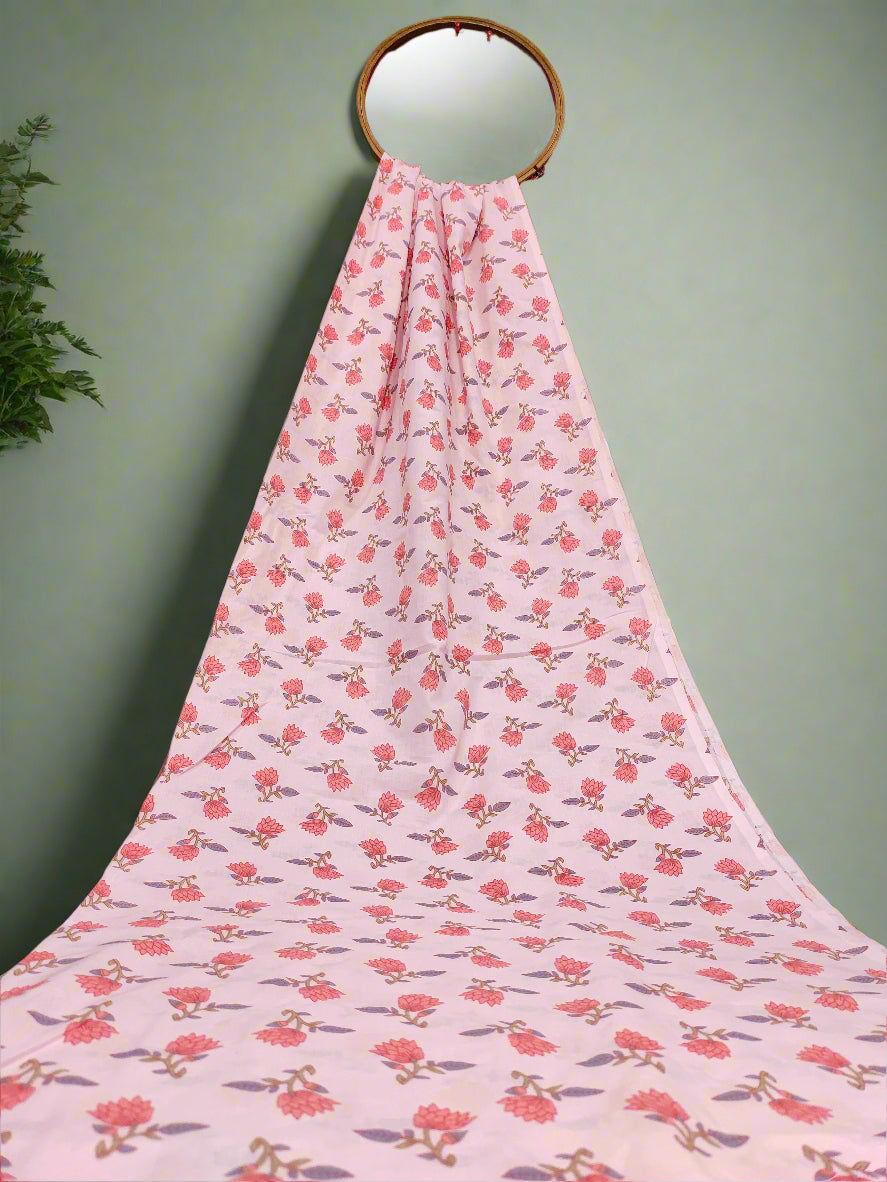pink base with floral cotton screen print