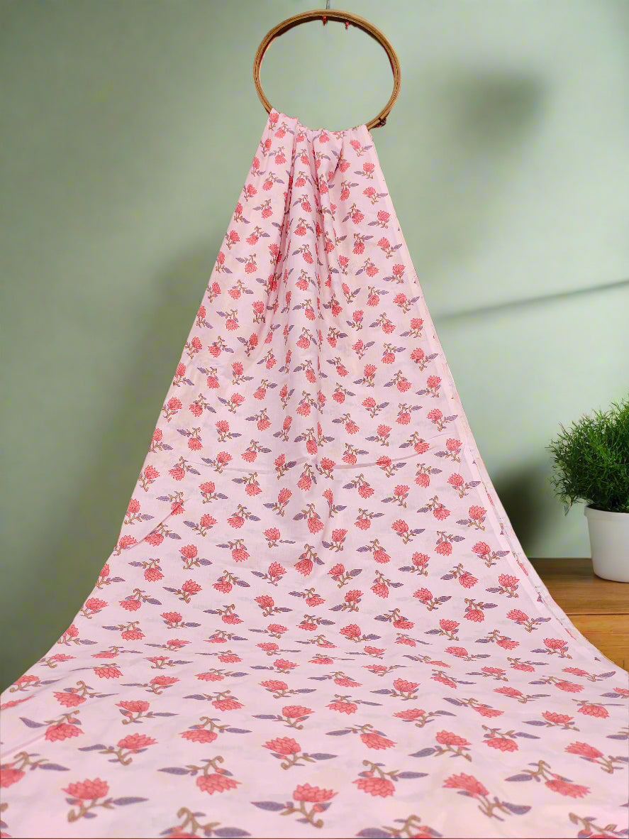 Pink base with tomato flowers cotton Screen Print