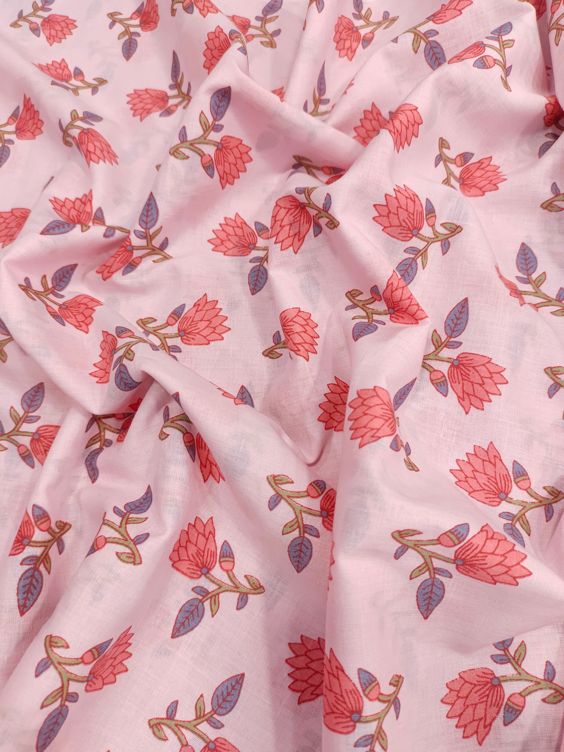 pink base with floral cotton screen print