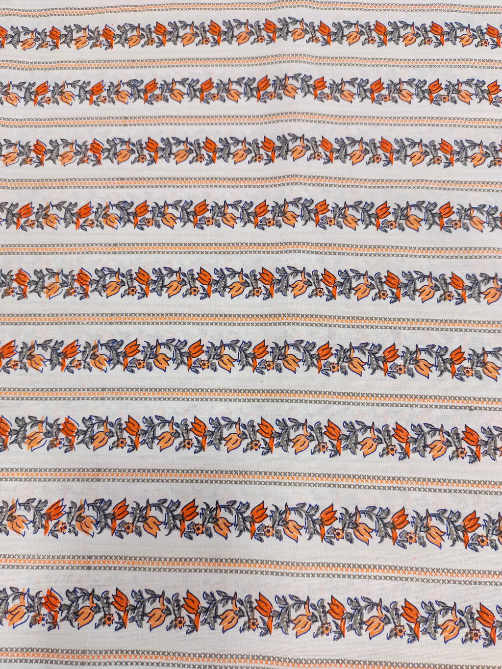 orange and grey with stripe and veil cotton screen print