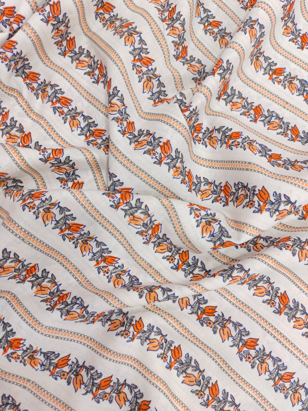 orange and grey with stripe and veil cotton screen print