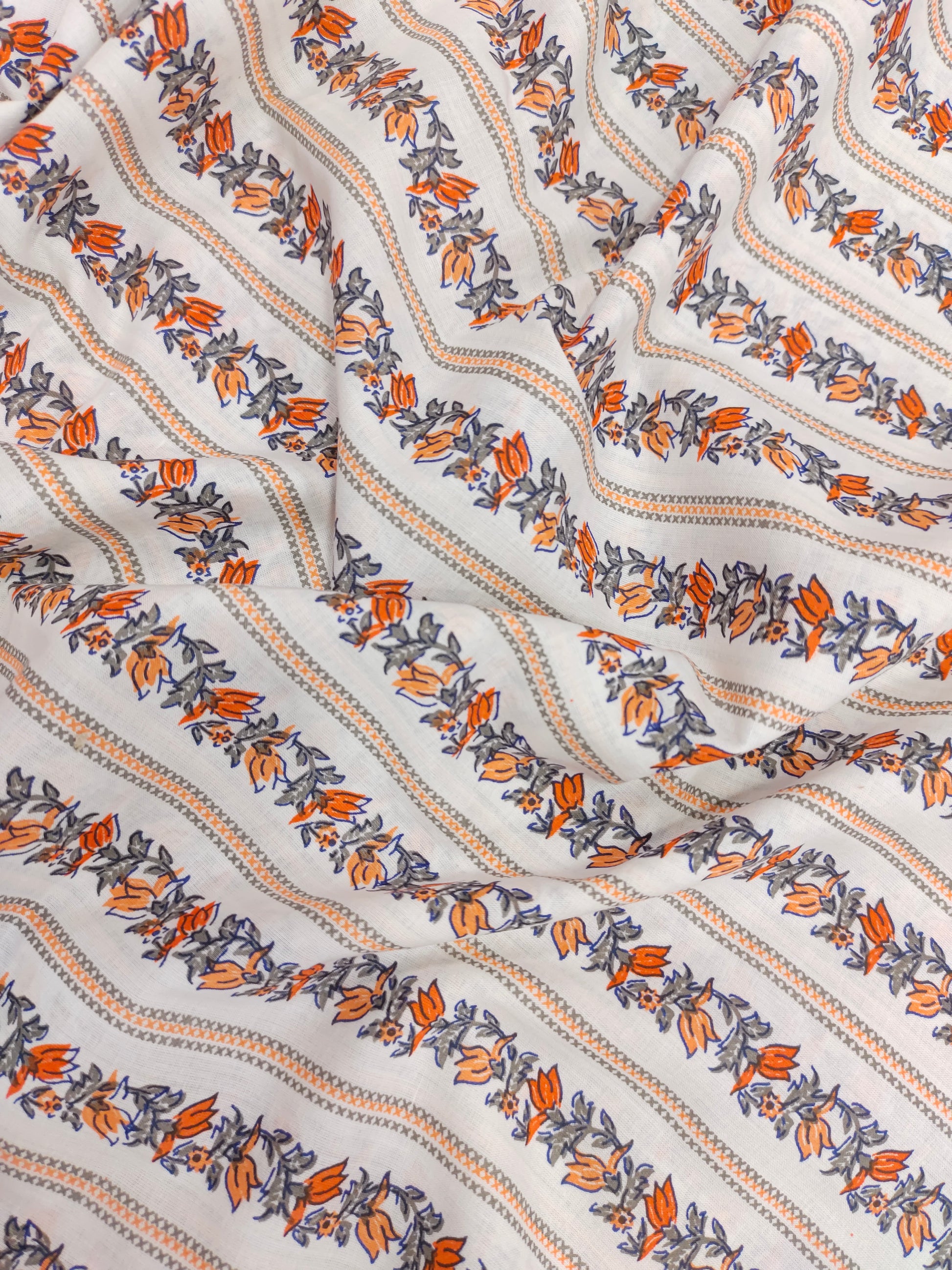 orange and grey with stripe and veil cotton screen print