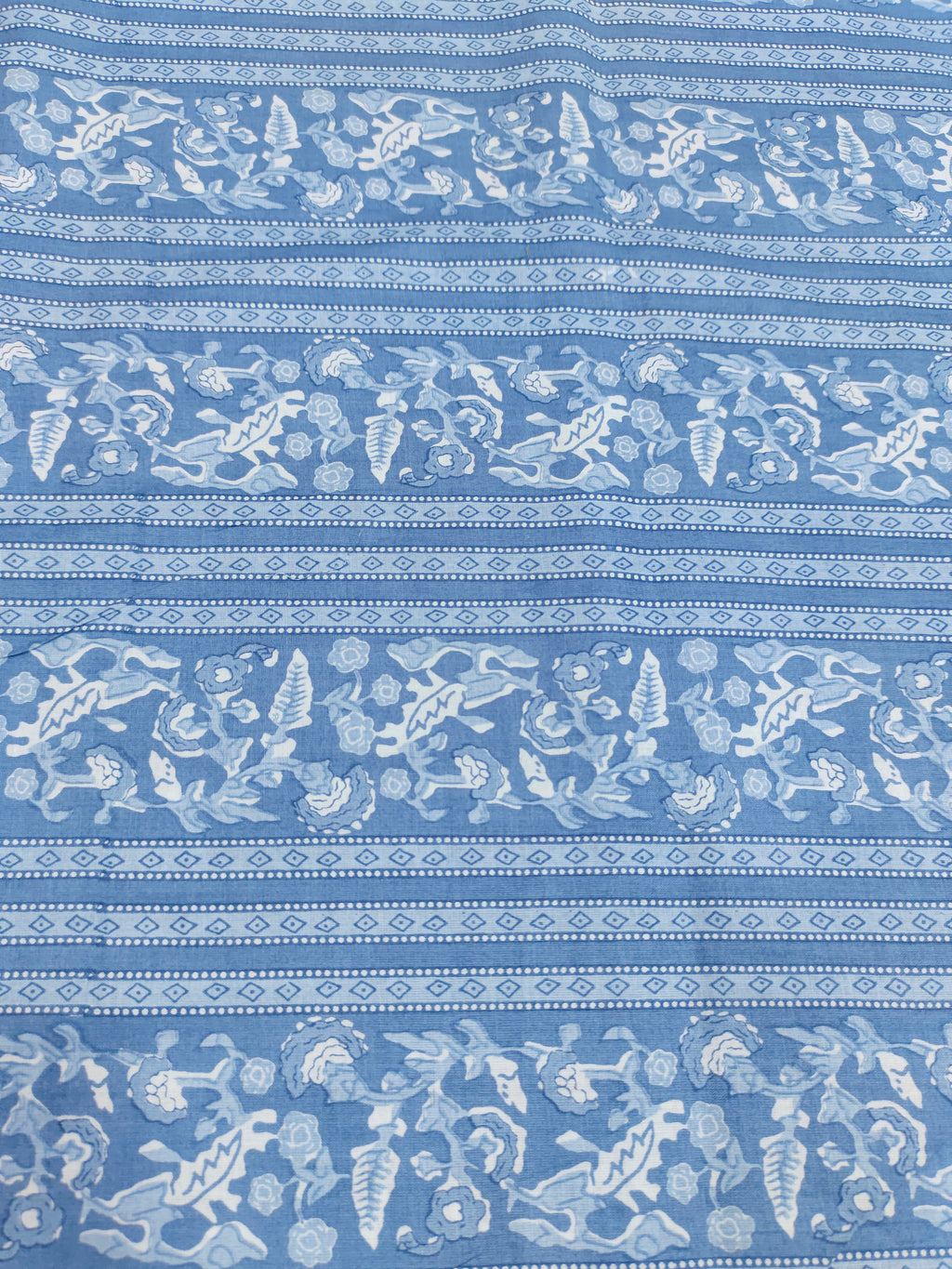 Blue handblock cotton fabric stripes