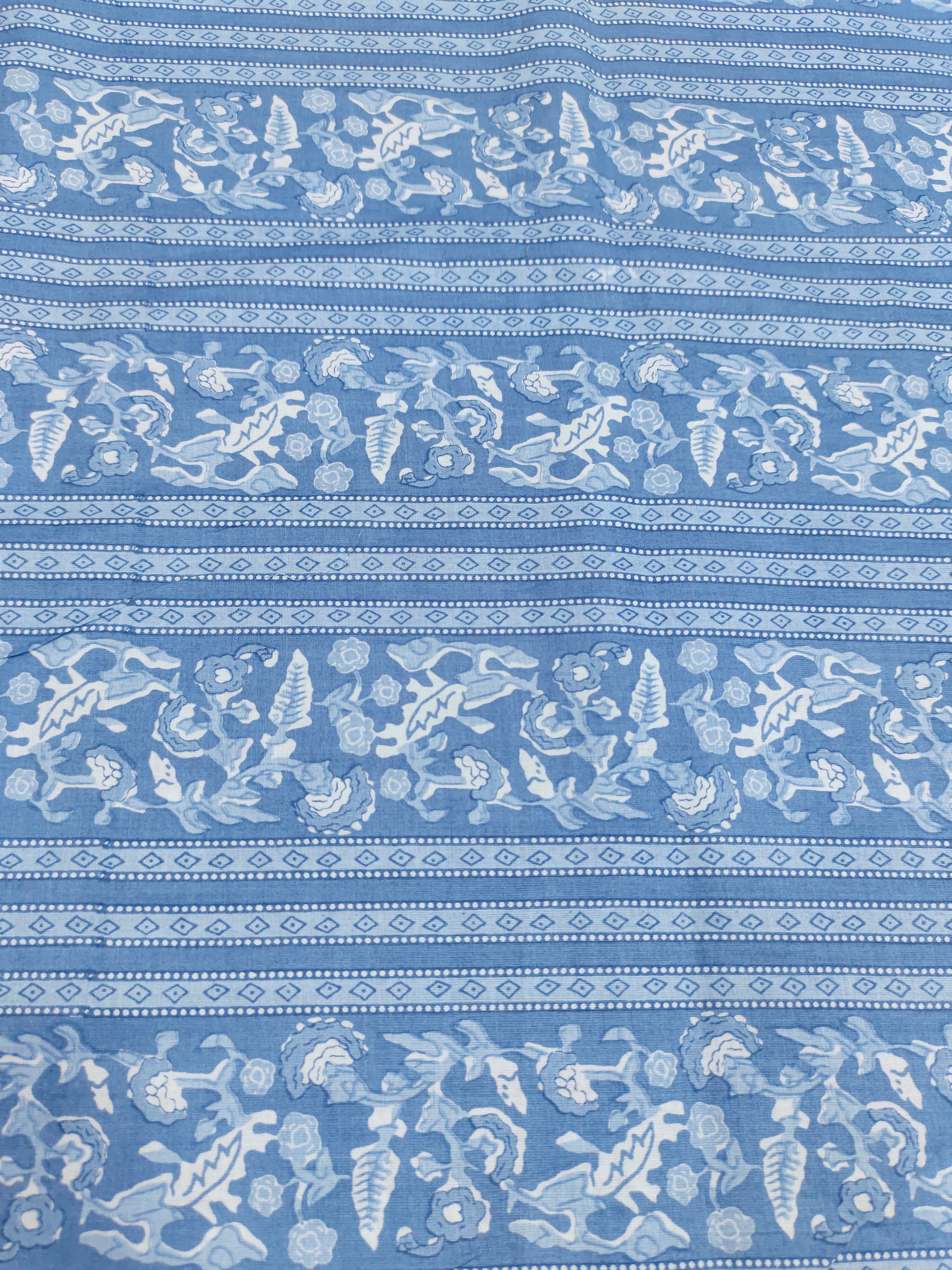 Blue handblock cotton fabric stripes