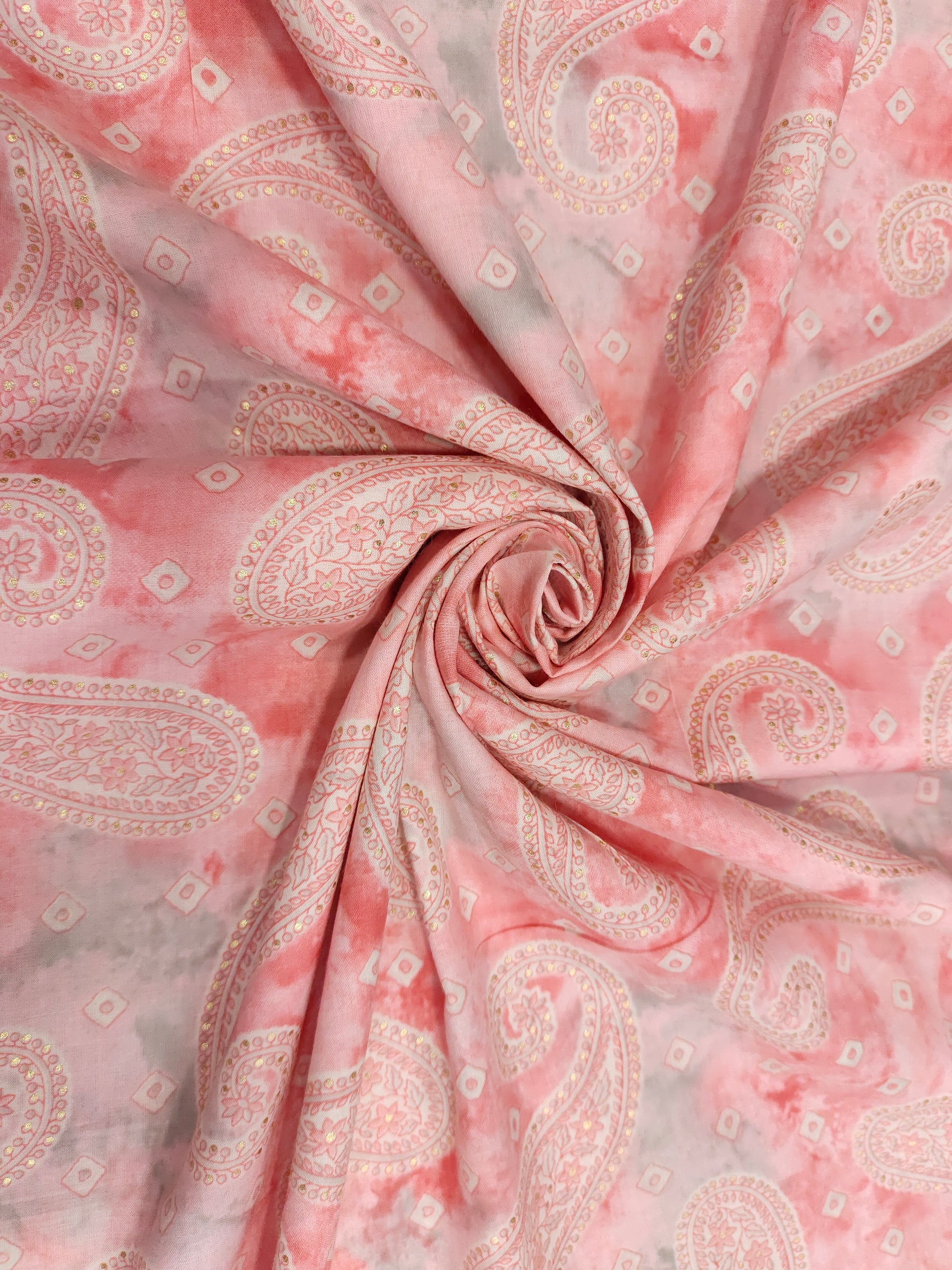 Soft cotton digital print pink fabric with gold foile