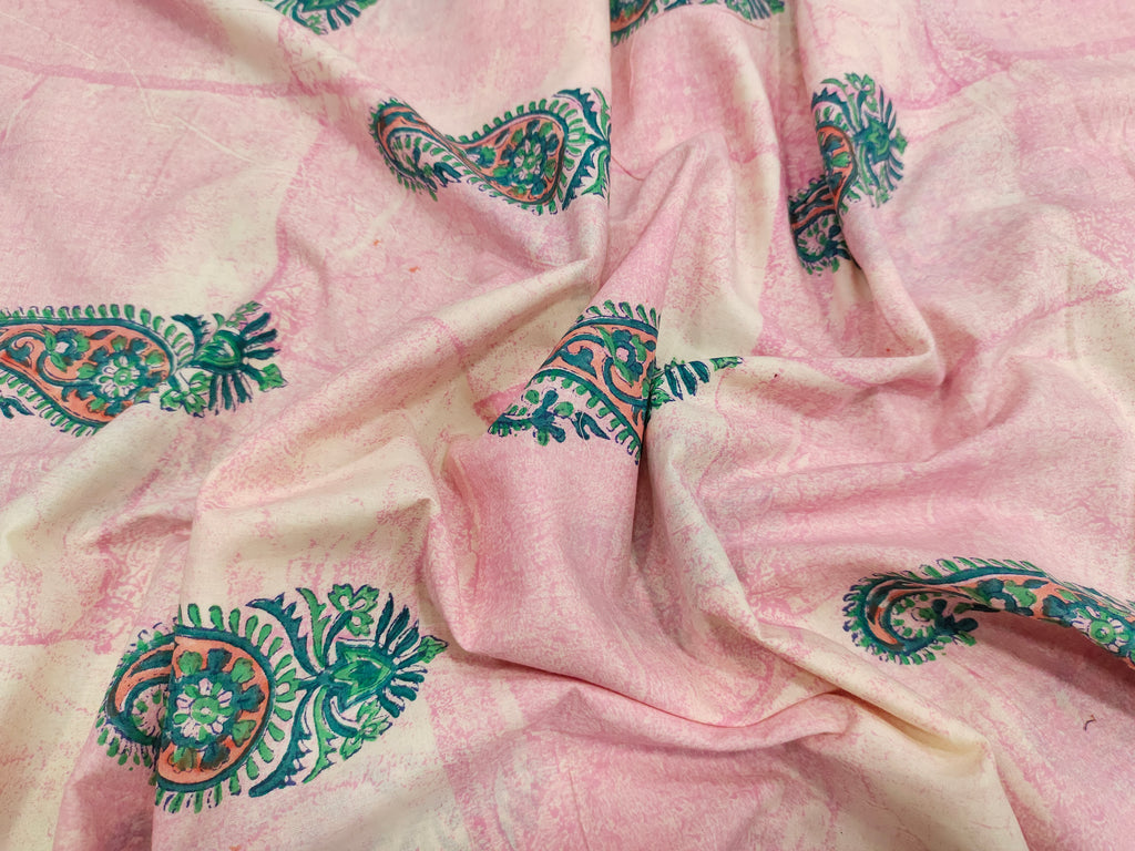 cotton handblock shaded print with pasley motifs