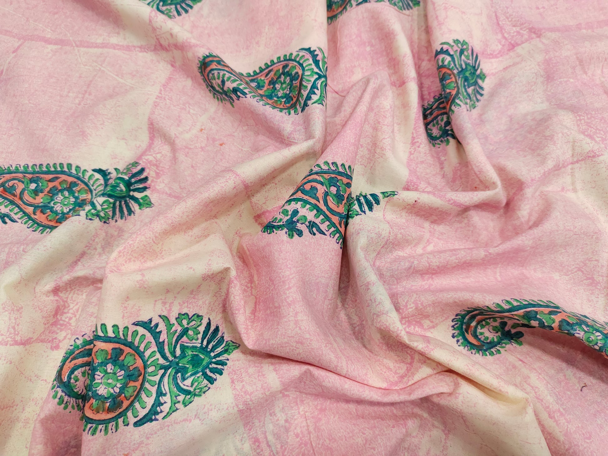 cotton handblock shaded print with pasley motifs