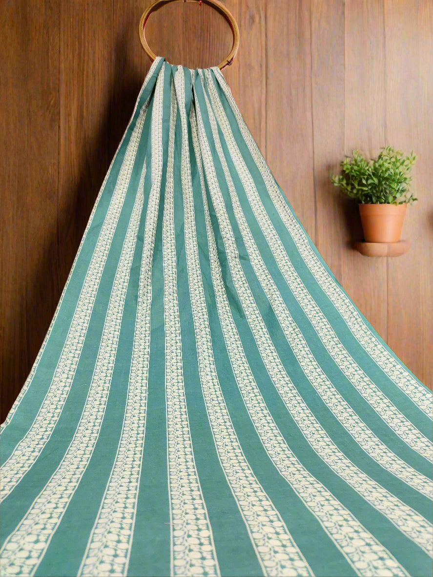 Plain & floral stripes cotton screen print