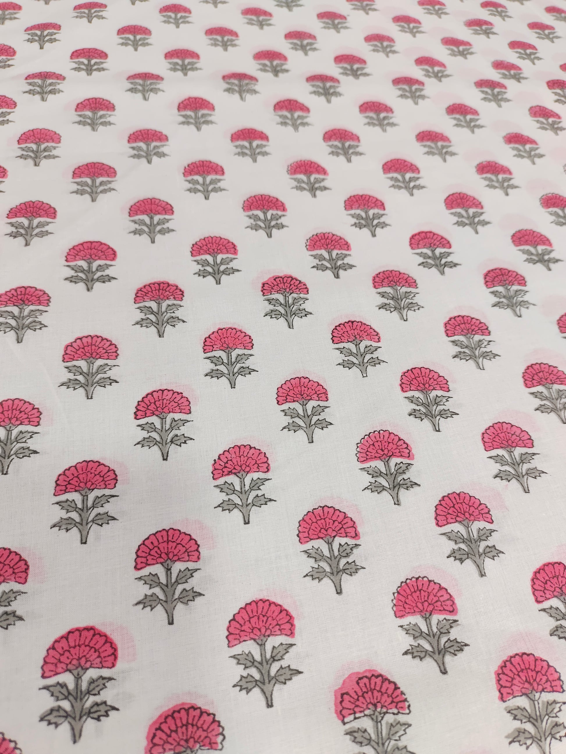 White base hand block print with pink