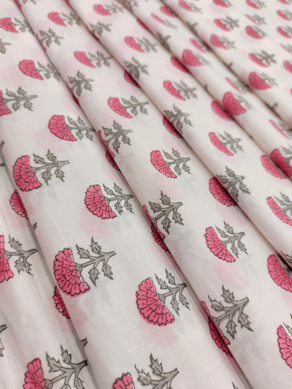 White base hand block print with pink
