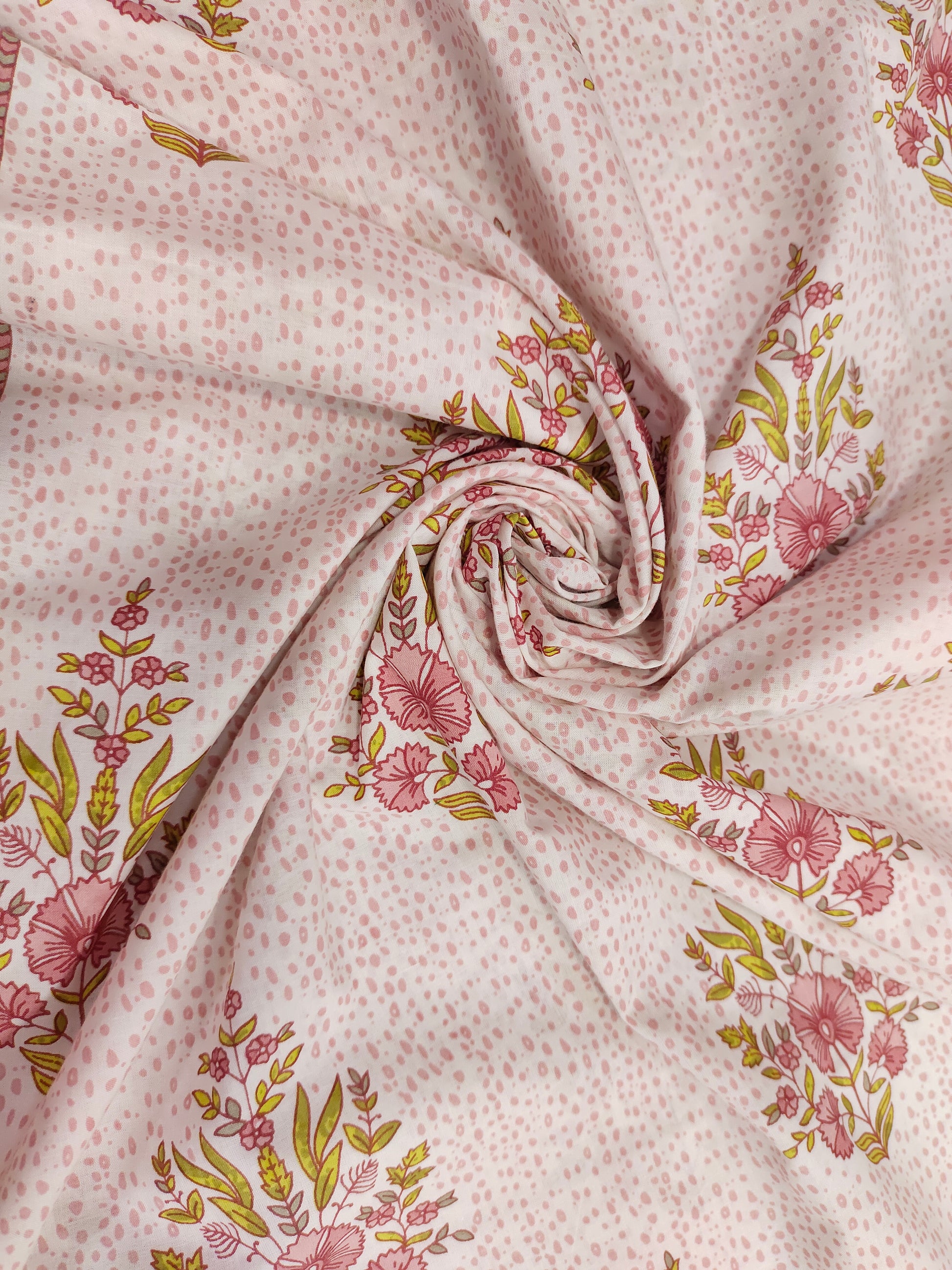 White base with floral print with border cotton screen print