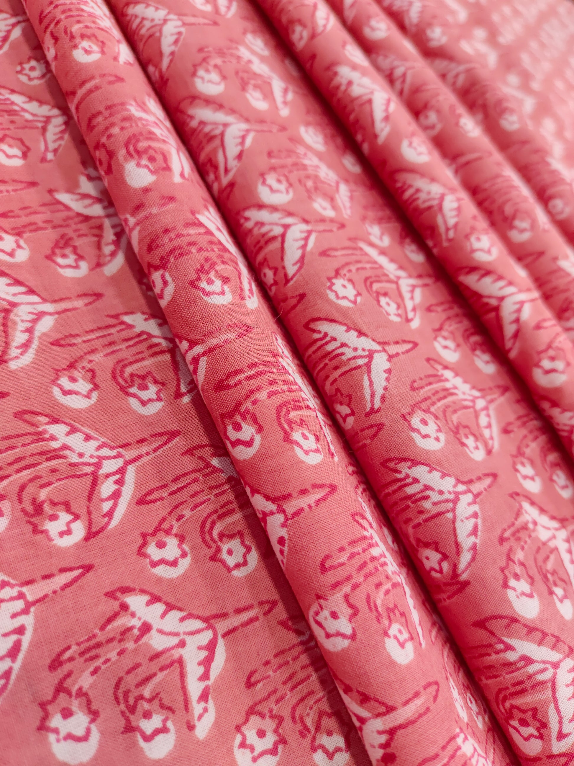 Peach small floral cotton screen print