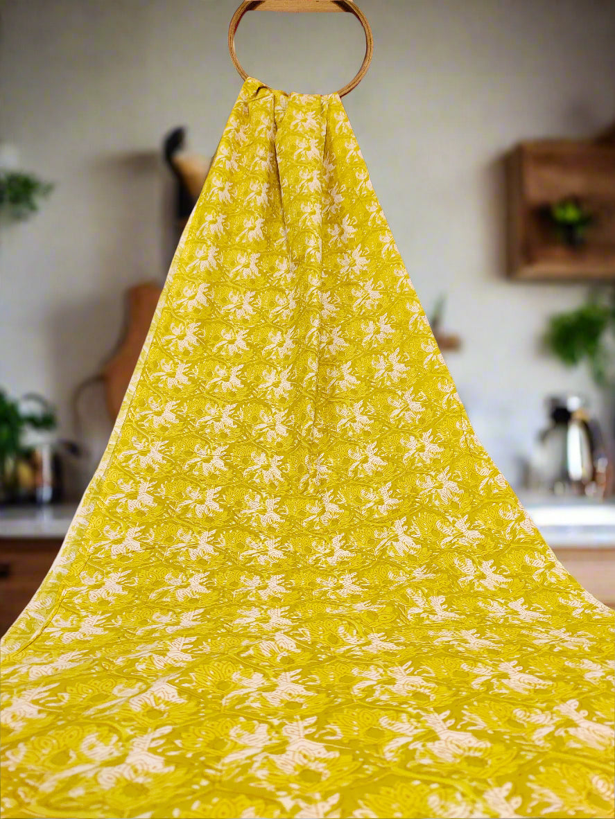 Yellow all over floral cotton screen print