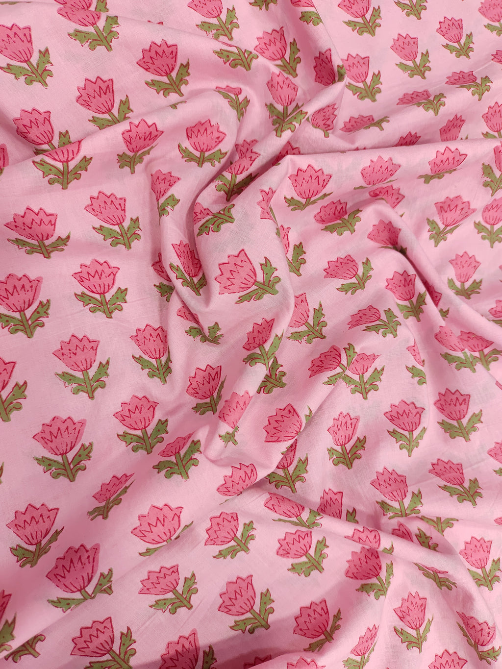 Pink floral cotton screen print