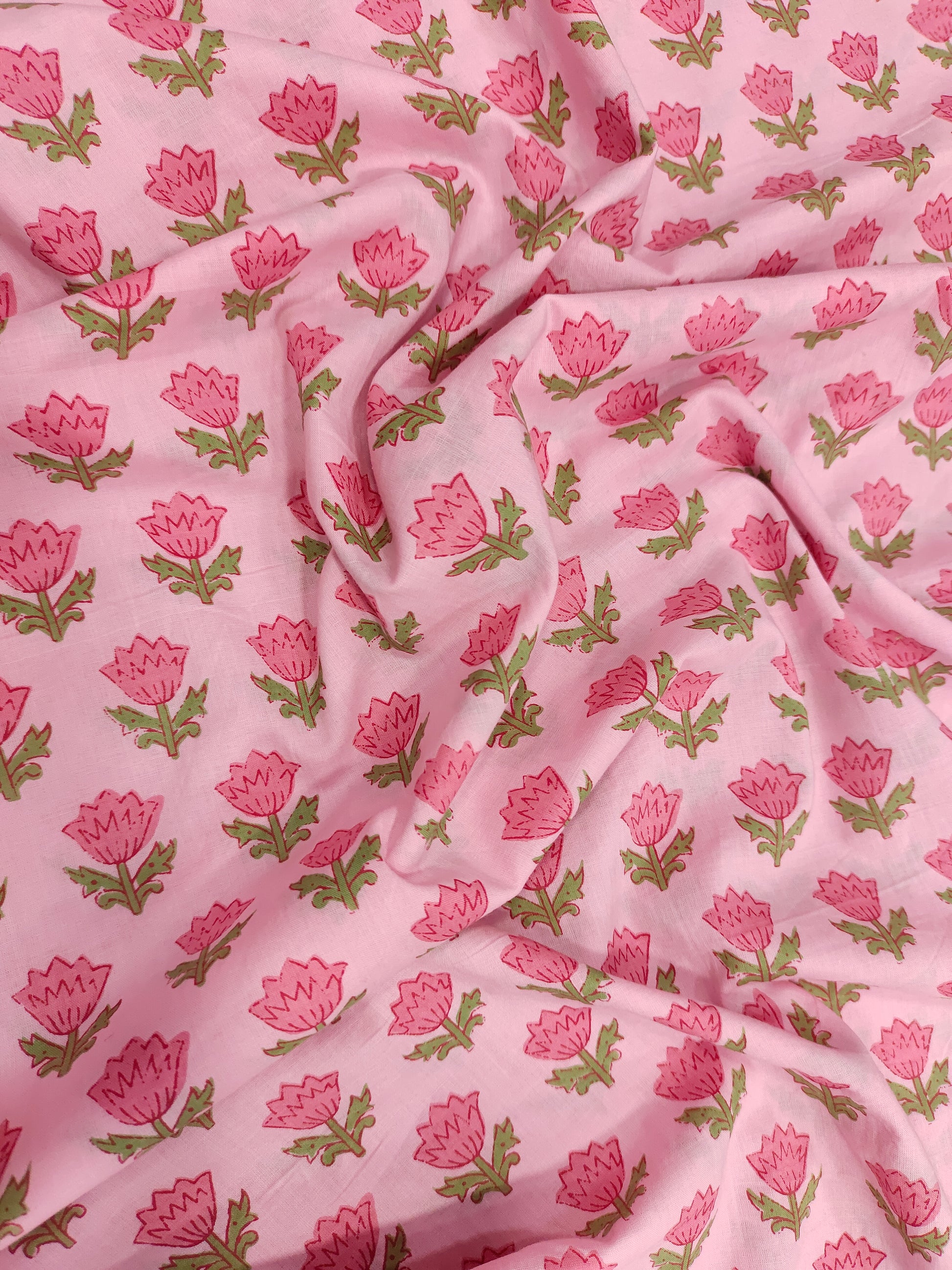 Pink floral cotton screen print