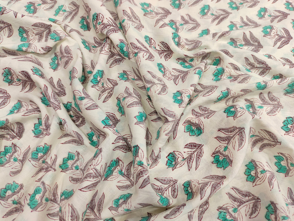 off white with green floral handblock print