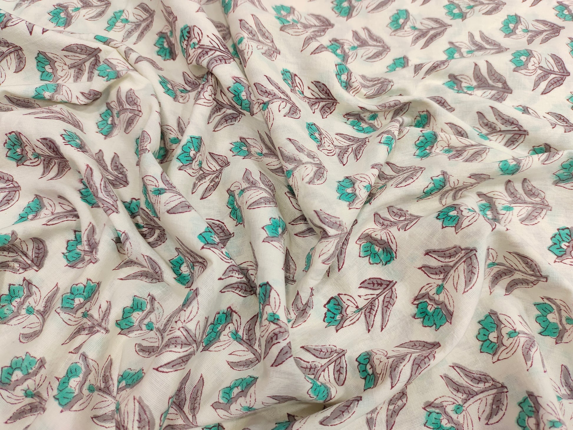 off white with green floral handblock print