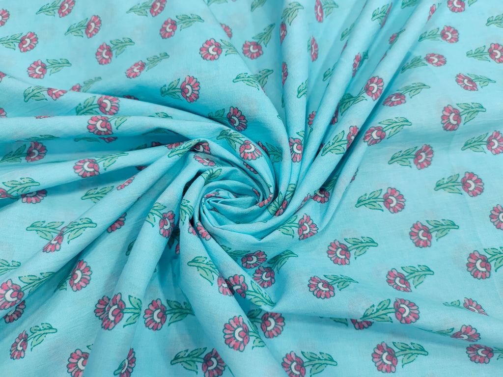 Cool blue with pink floral print
