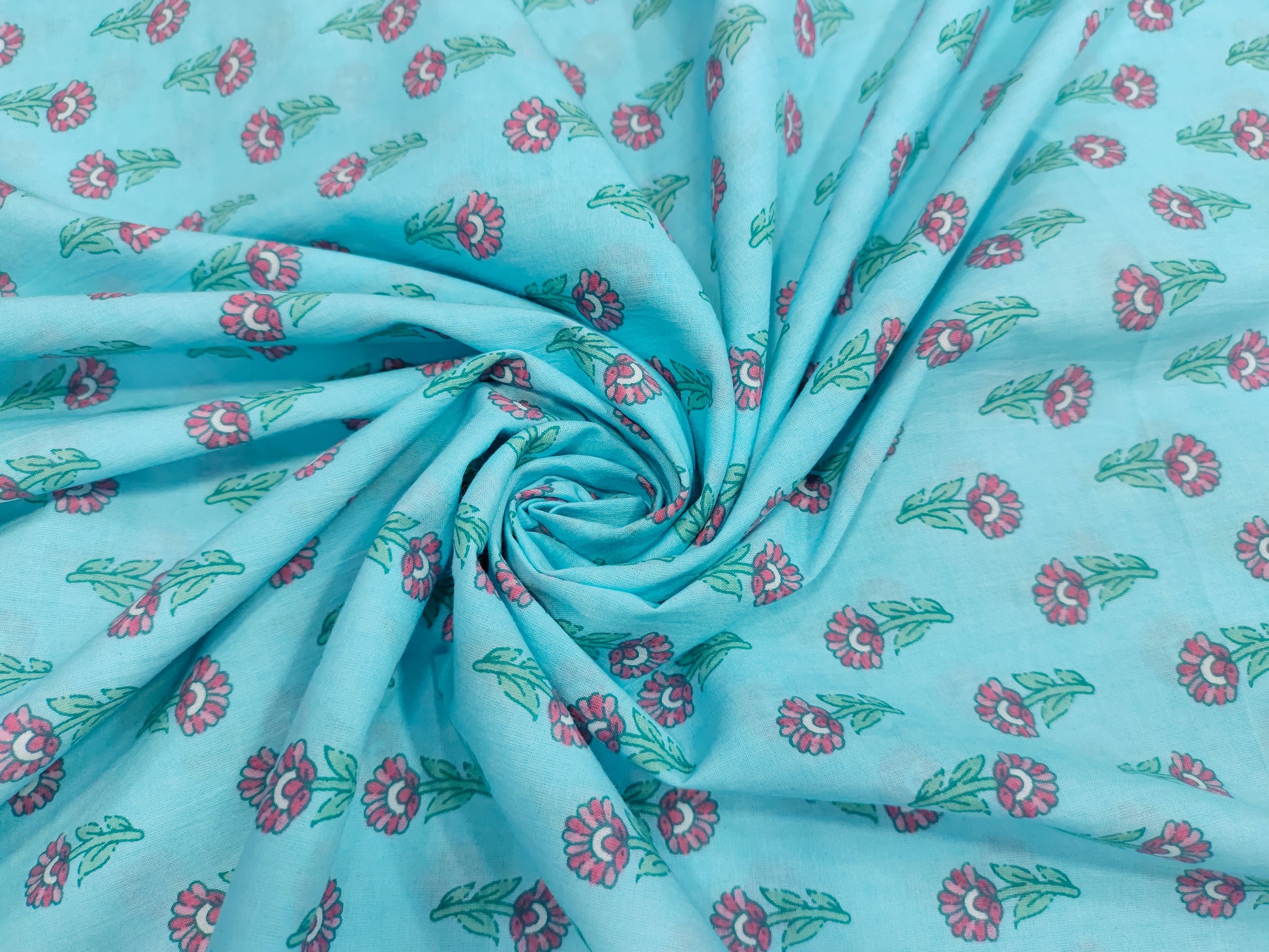 Cool blue with pink floral print