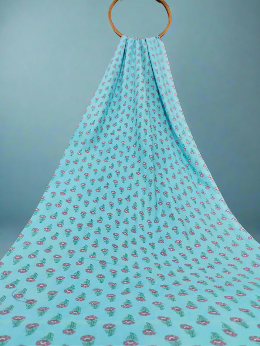 Turquoise fabric with floral pattern 