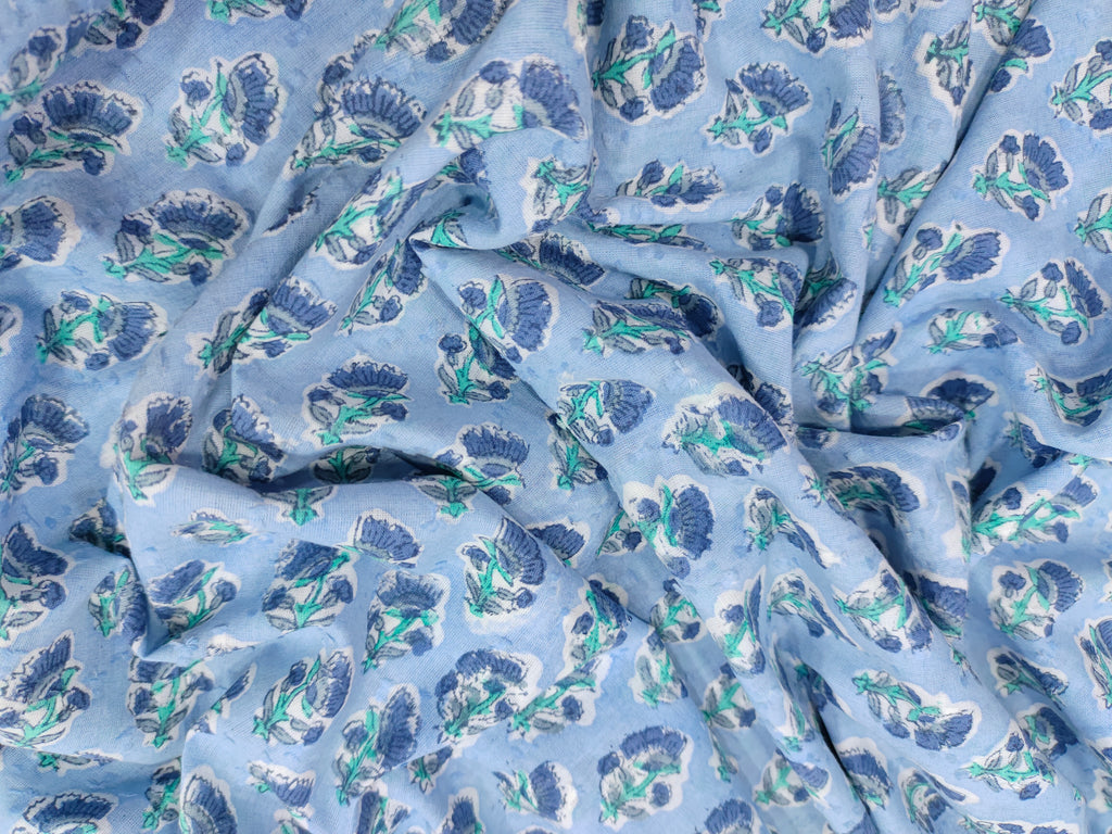 Sky blue block print with a special weave