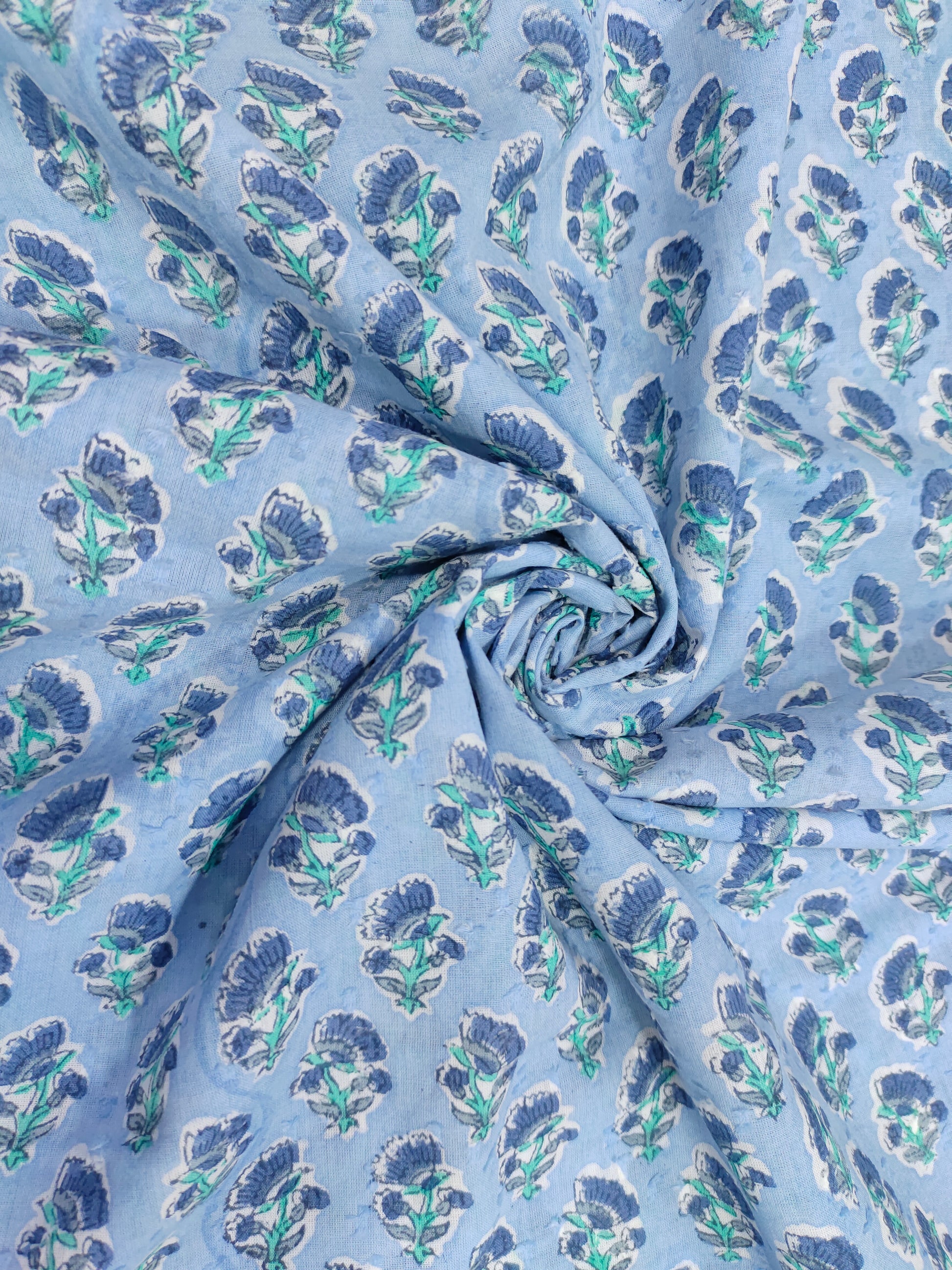 Sky blue block print with a special weave