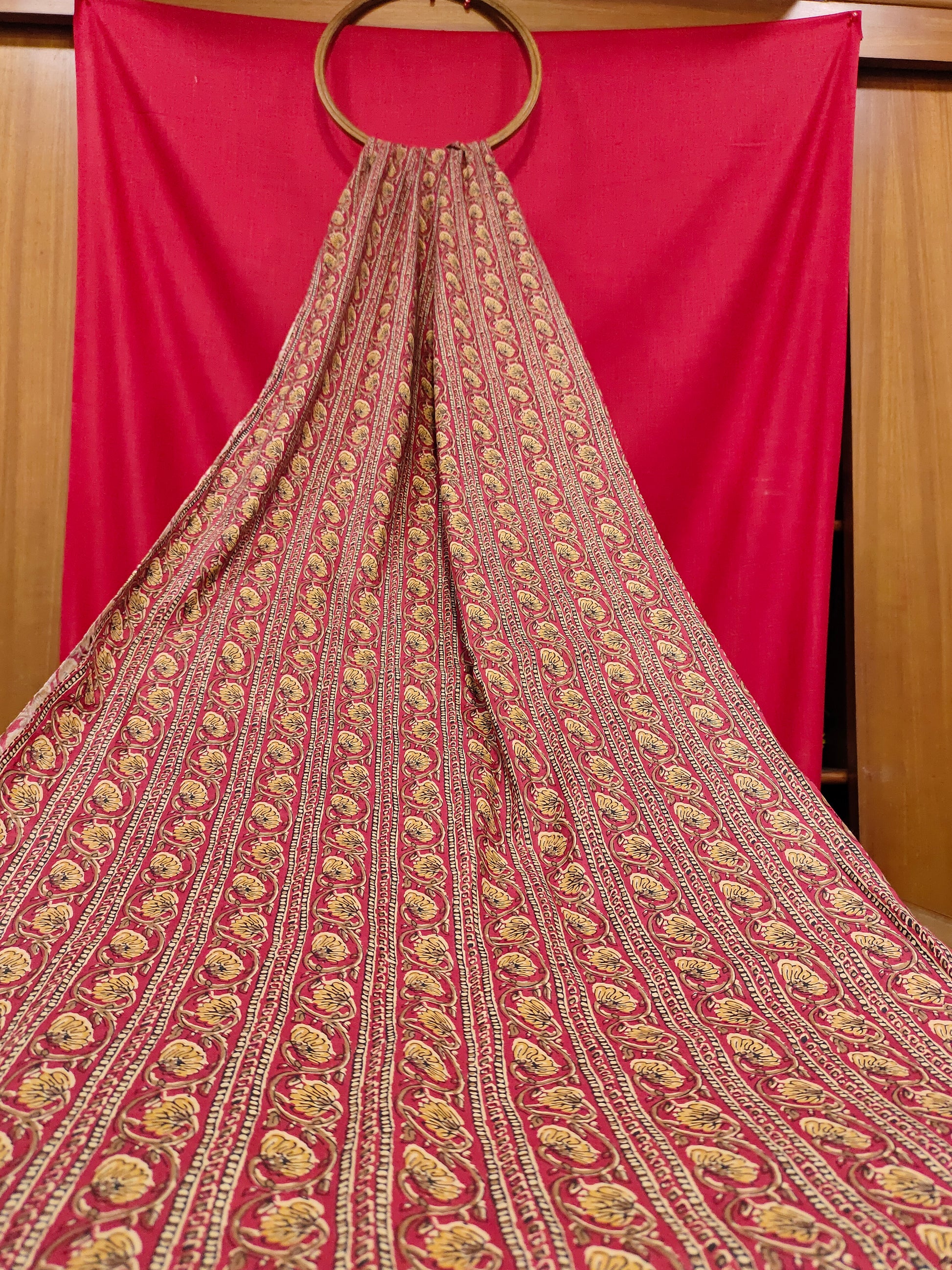 Maroon with mustard cotton ajrak  screen print