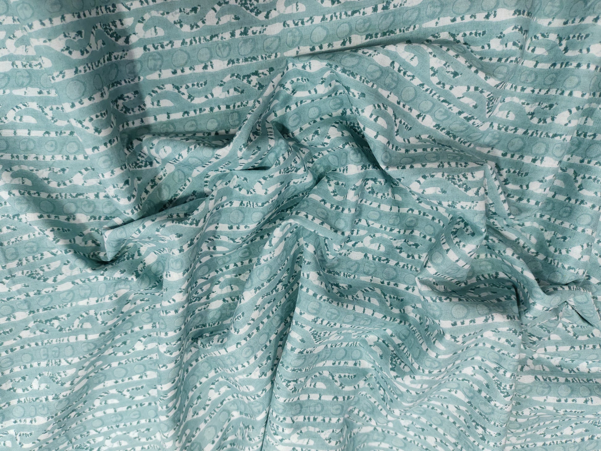 Cotton screen print strip sea green