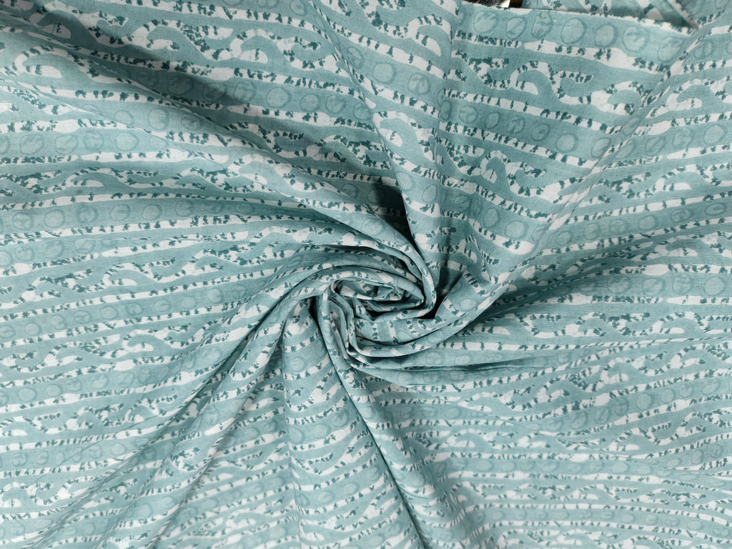 Cotton screen print strip sea green