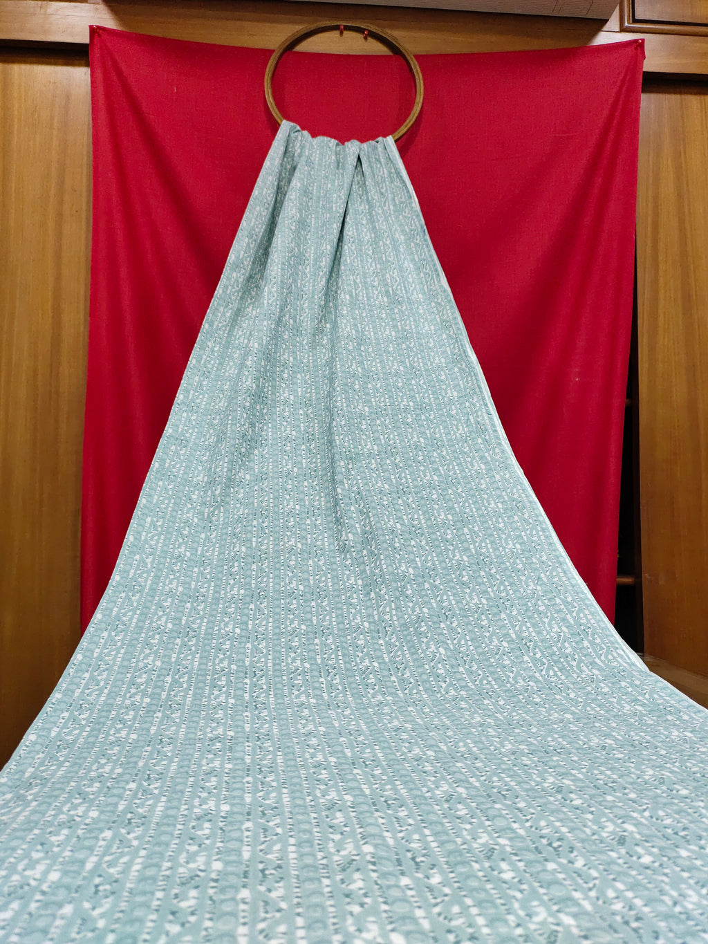Cotton screen print strip sea green