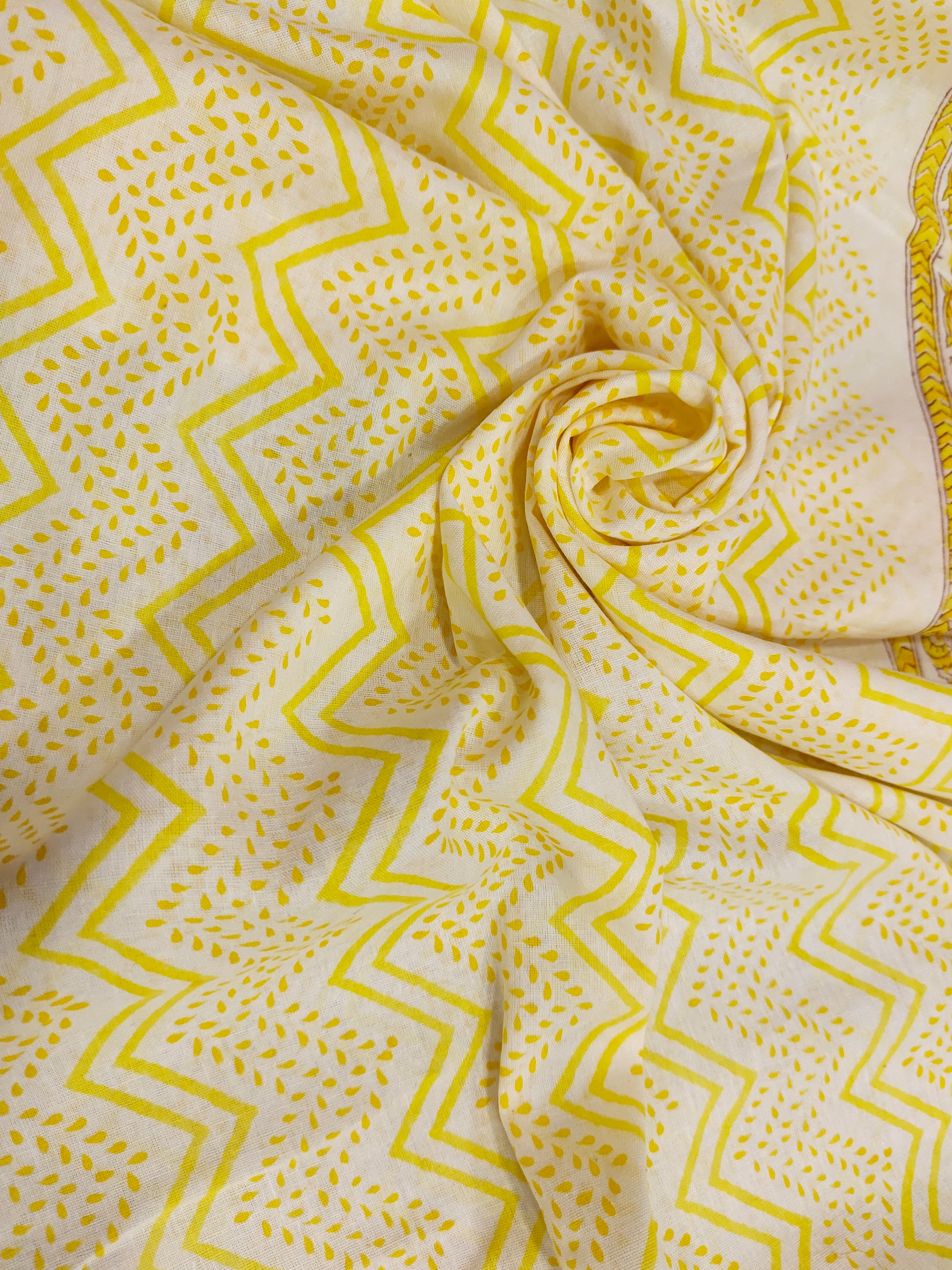 Yellow cotton screen print with border