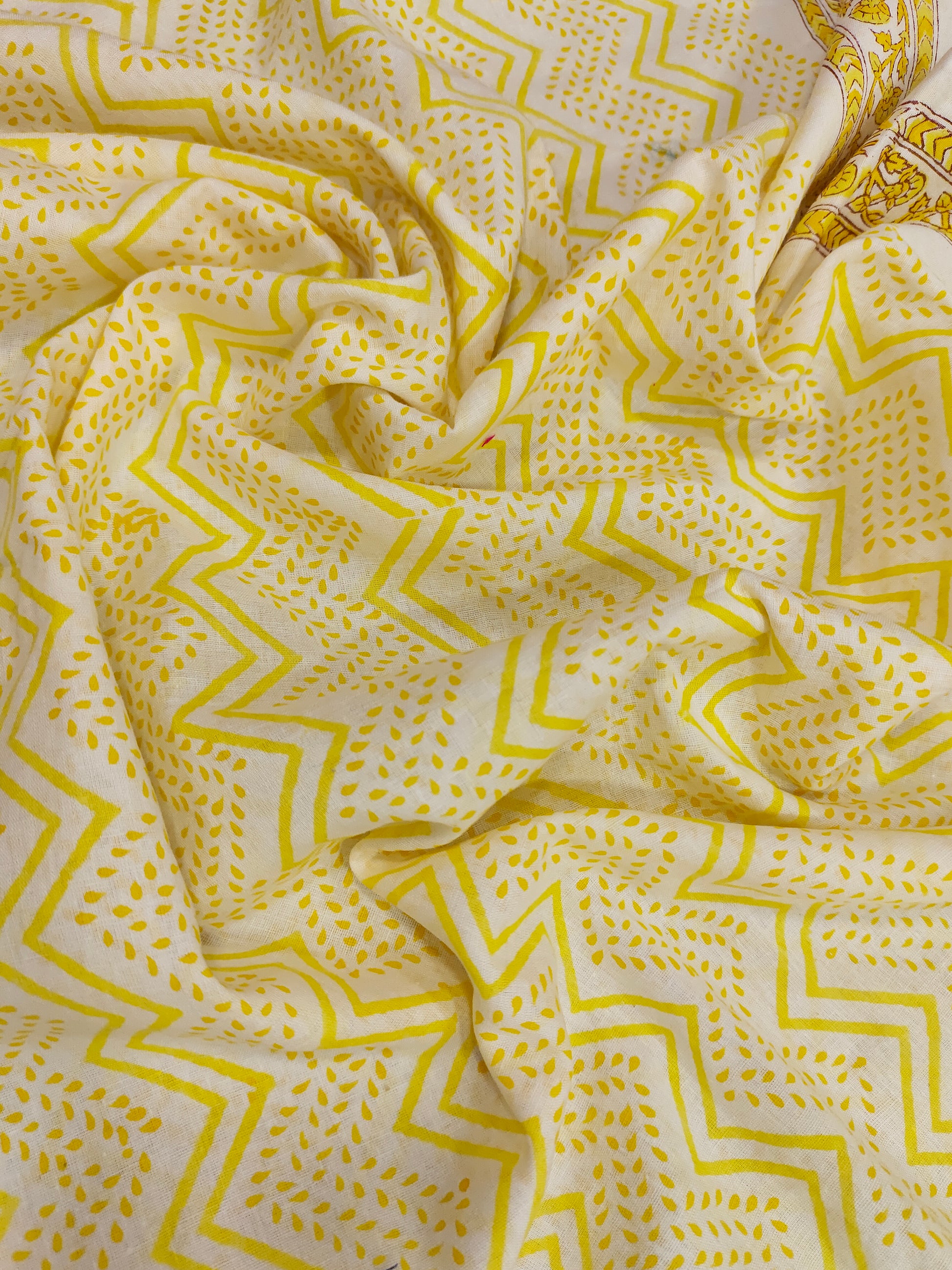 Yellow cotton screen print with border