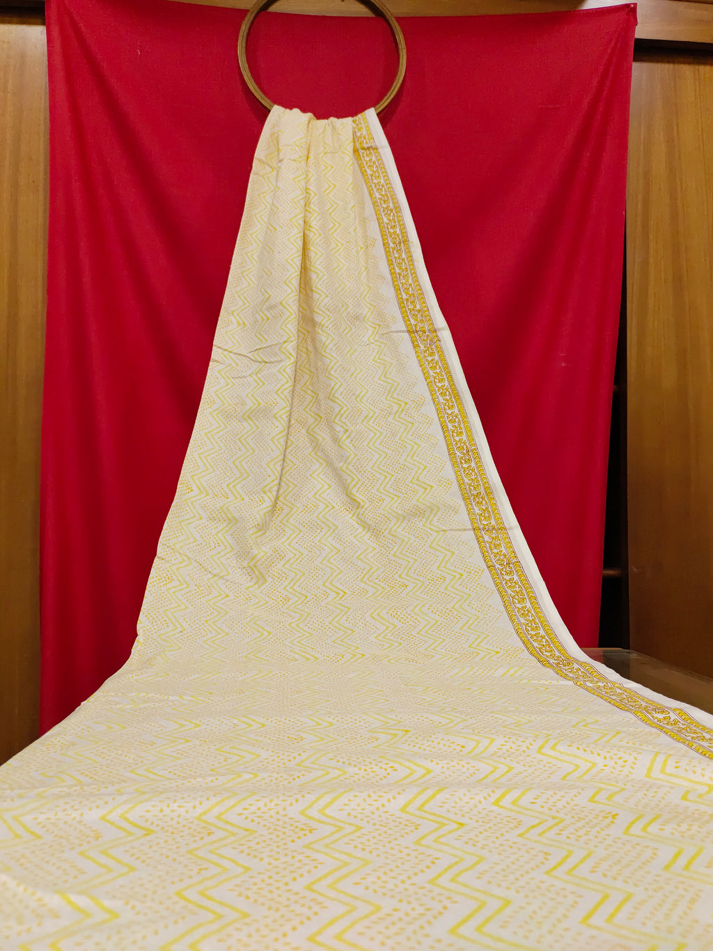Yellow cotton screen print with border
