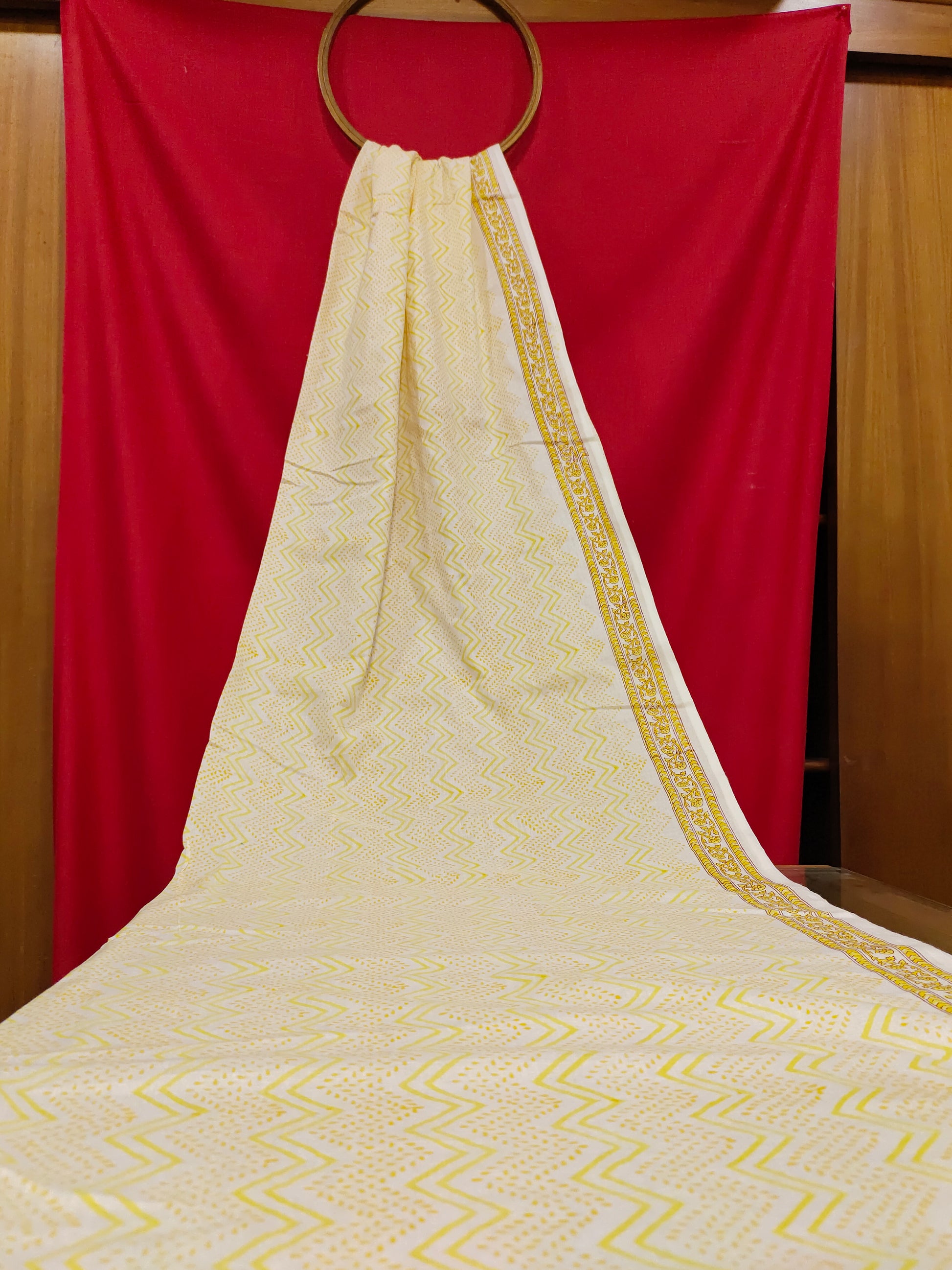 Yellow cotton screen print with border
