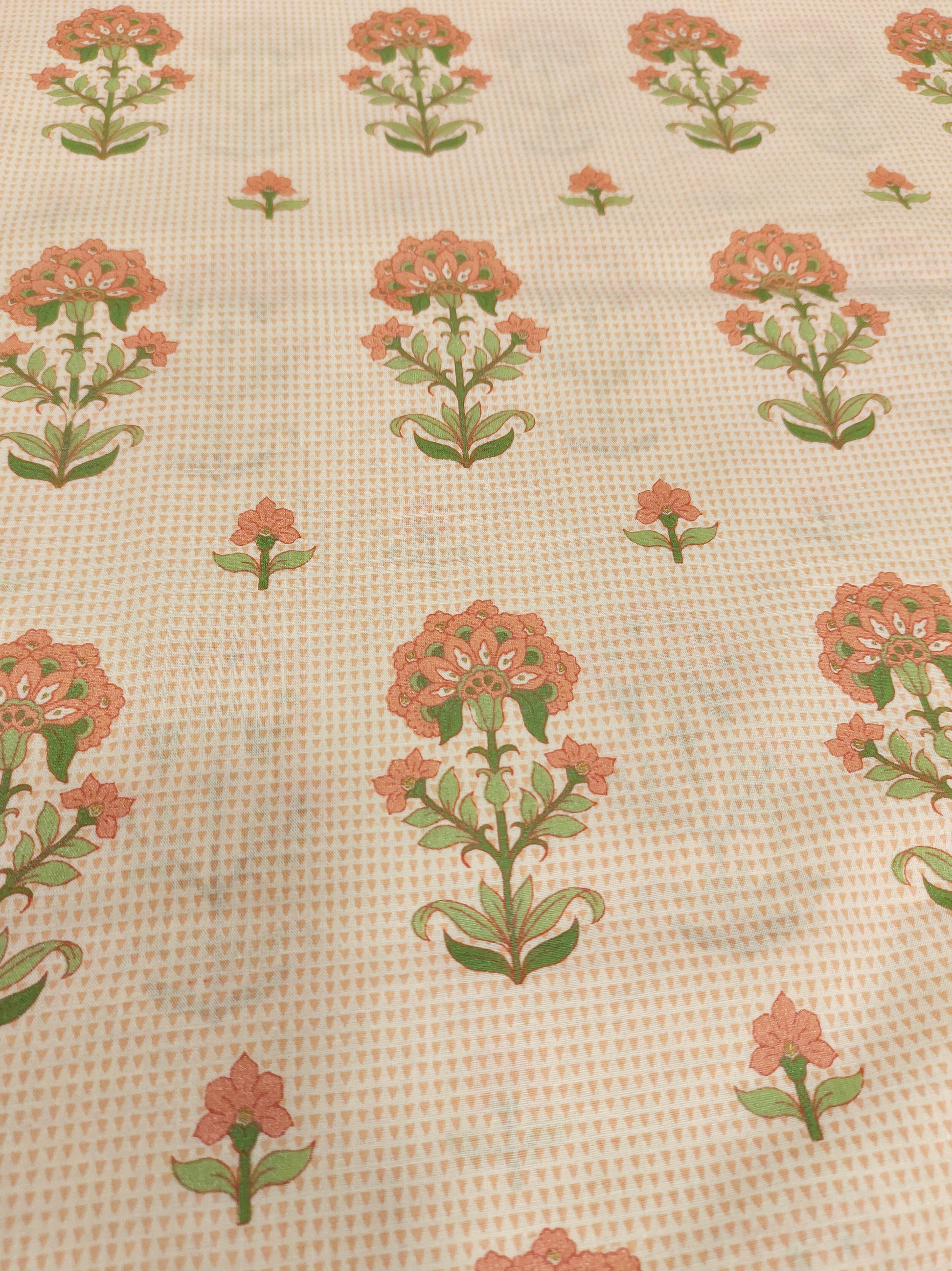 Peach small checks and floral screen print