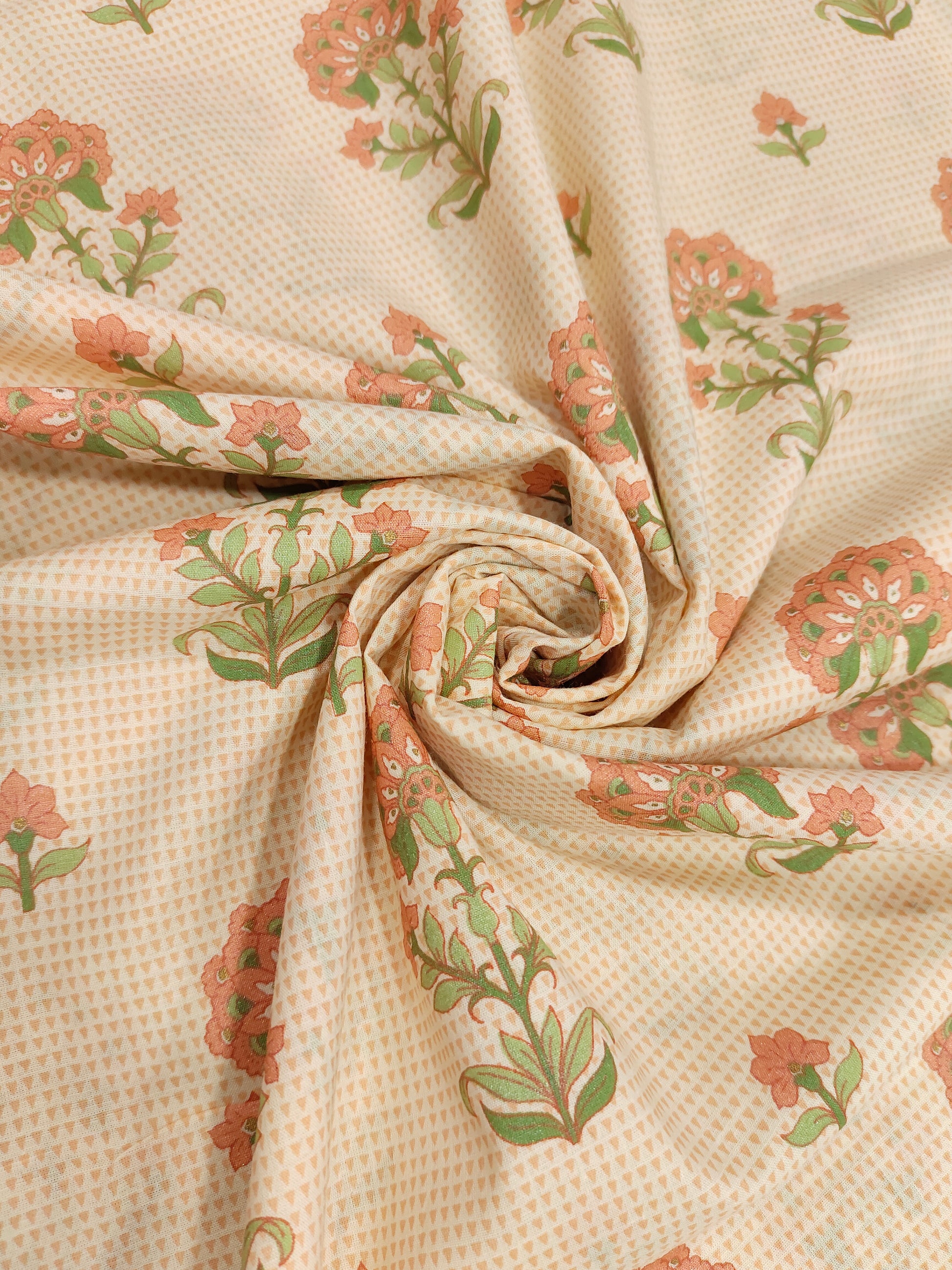 Peach small checks and floral screen print